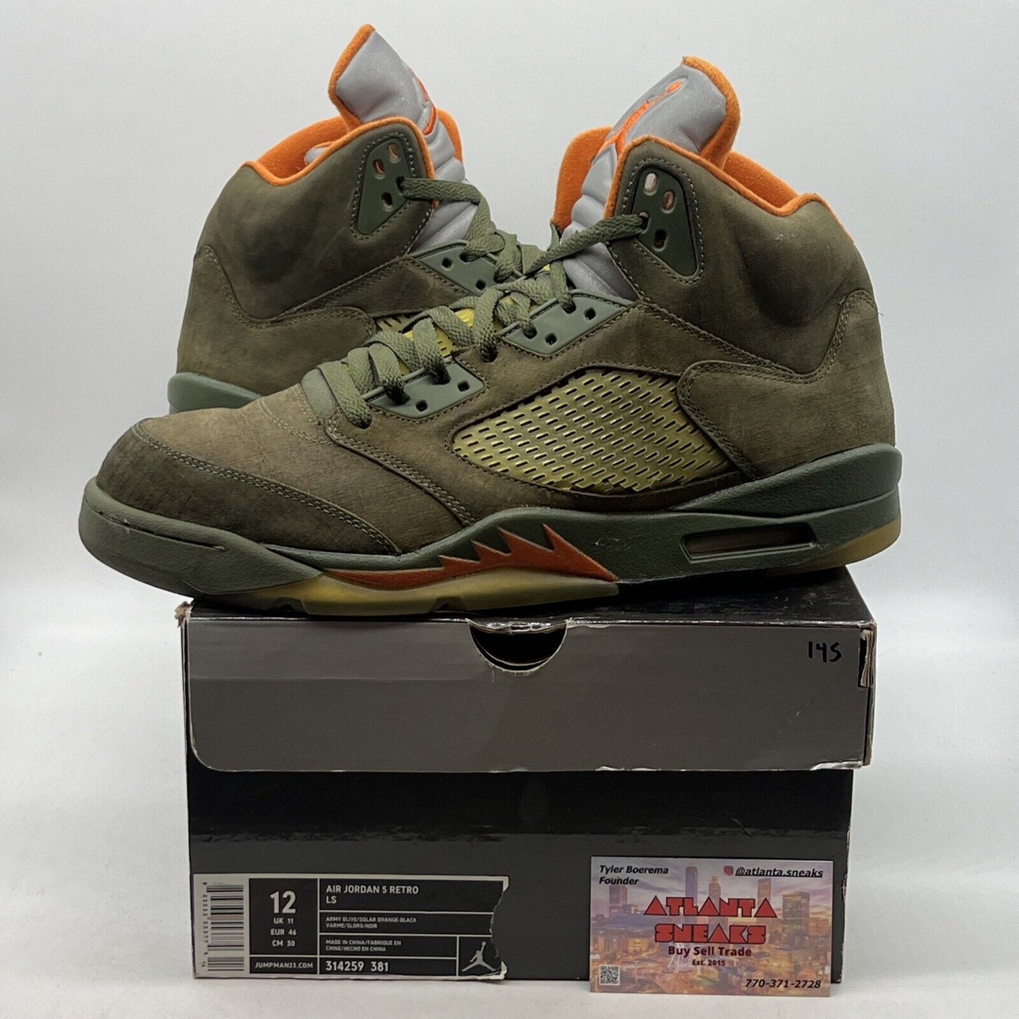 Size 12 - Air Jordan 5 Retro LS Olive Orange Silver (314259-381)