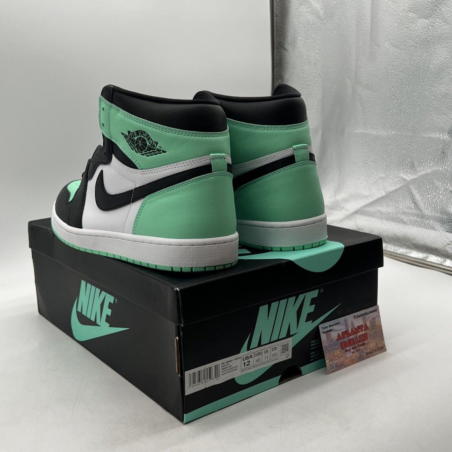 Size 12 - Air Jordan 1 Retro OG High Green Glow White Black Leather.(DZ5495-130)