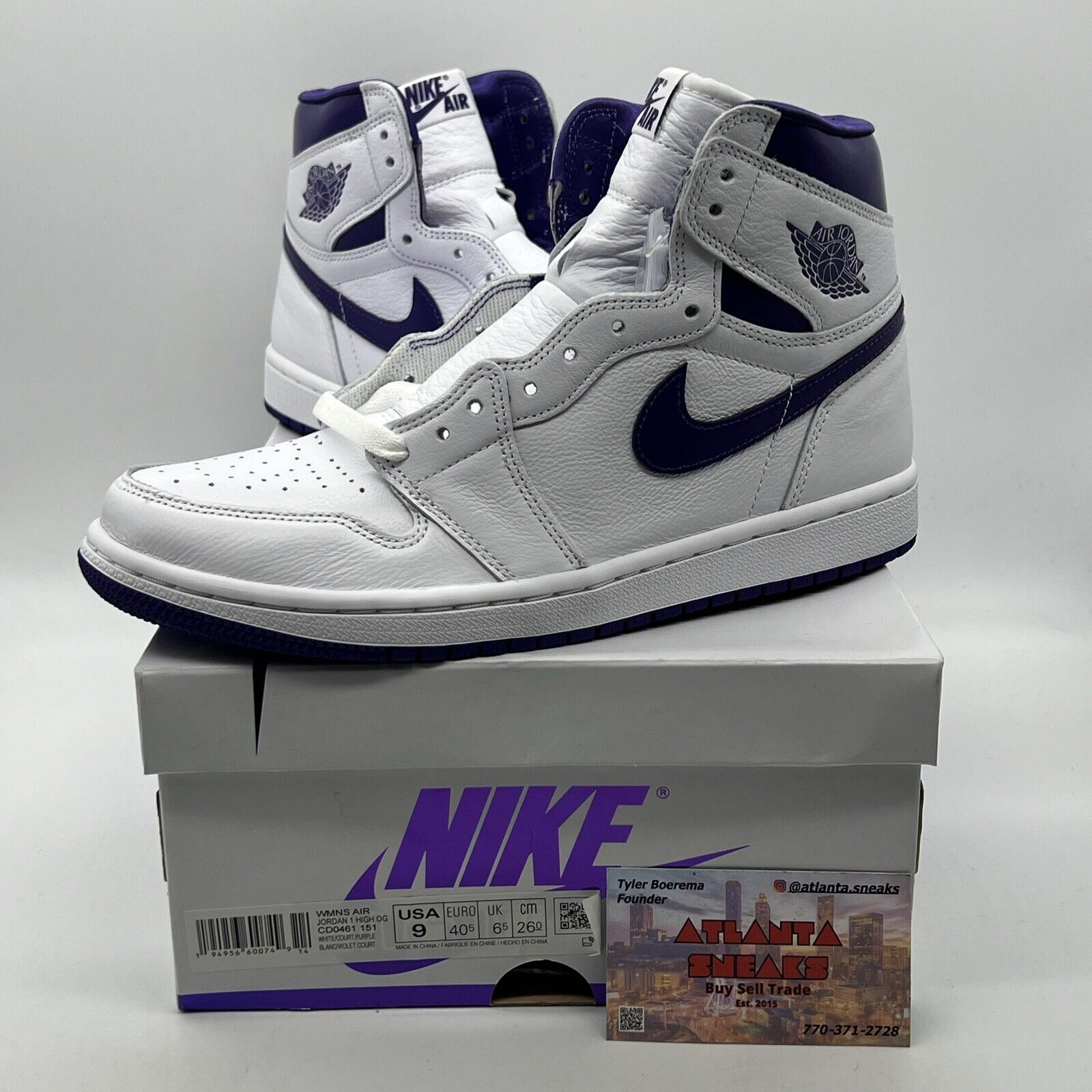 Size 9 - Air Jordan 1 OG Court Purple W White Leather (CD0461-151)