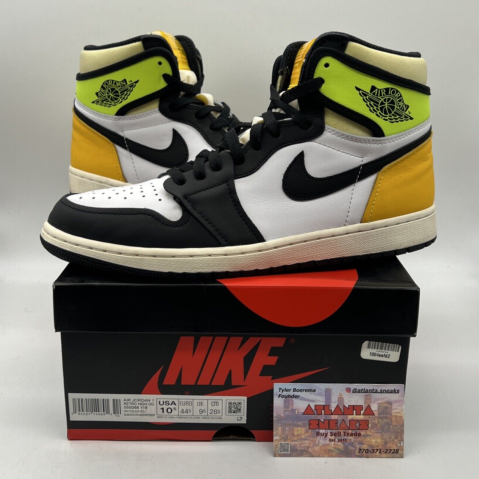 Size 10.5 - Jordan 1 Retro High OG Volt Yellow White Black Leather Used