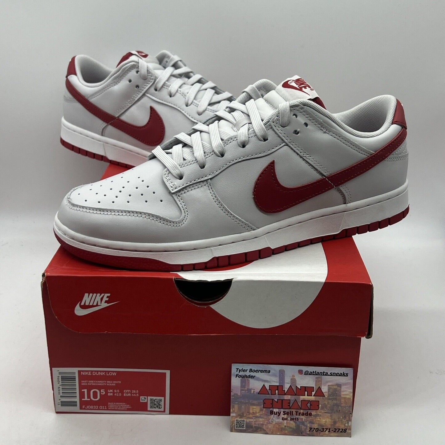 Size 10.5 - Nike Dunk Low Vast Grey Varsity Red Brand New Og All