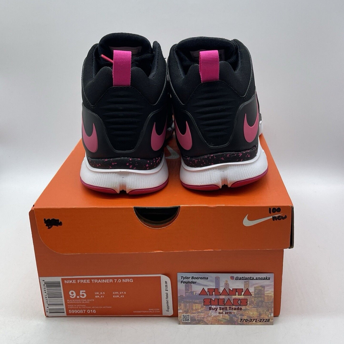Size 9.5 - Nike Free Run Trainers 7.0  Black Pink White Leather (599087-016)