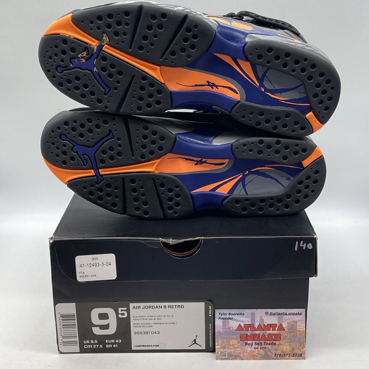 Size 9.5 - Air Jordan 8 Retro Phoenix Suns Black Orange Blue Suede (305381-043)