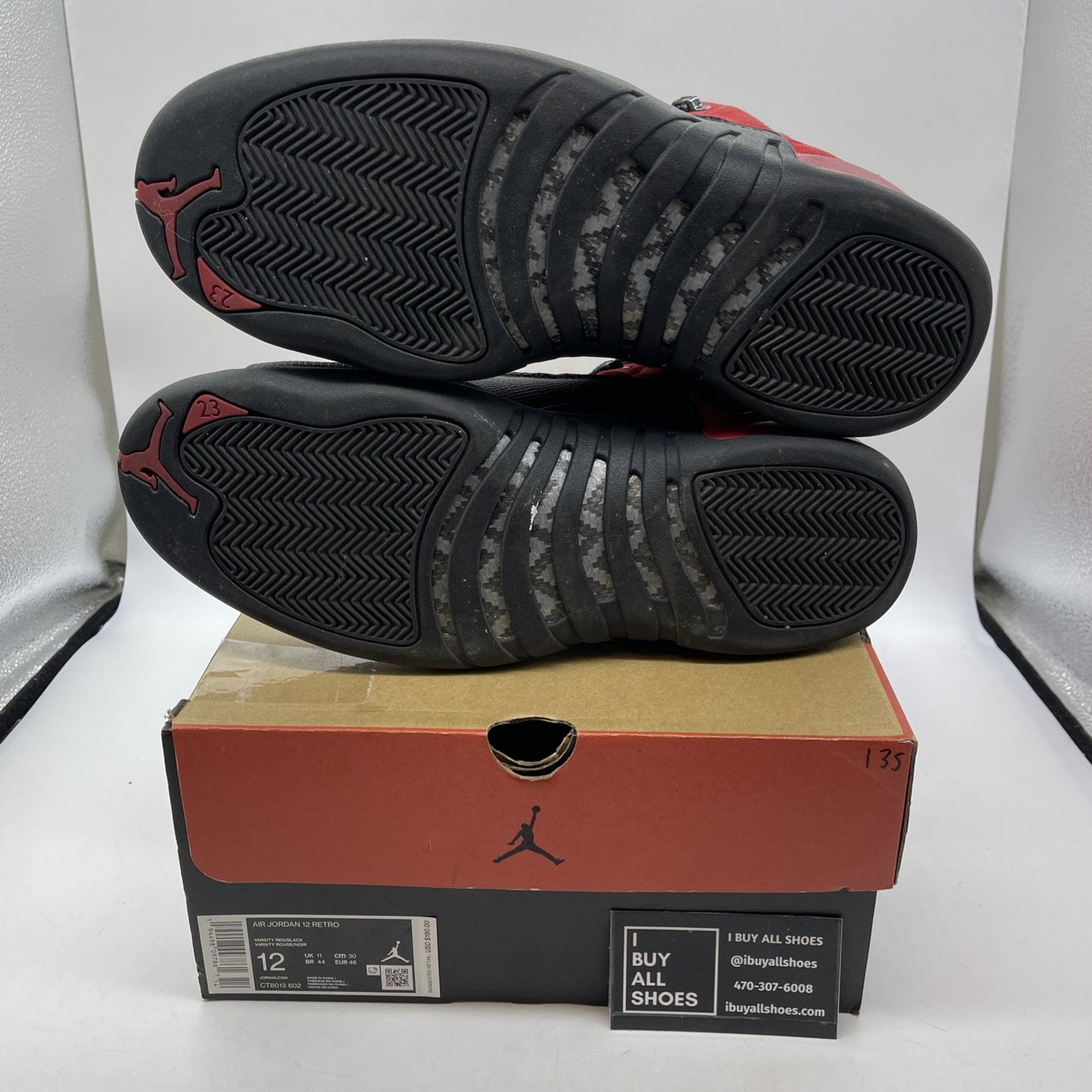 Size 12 - Jordan 12 Retro Reverse Flu Game Red Black Suede Leather (CT8013-602)