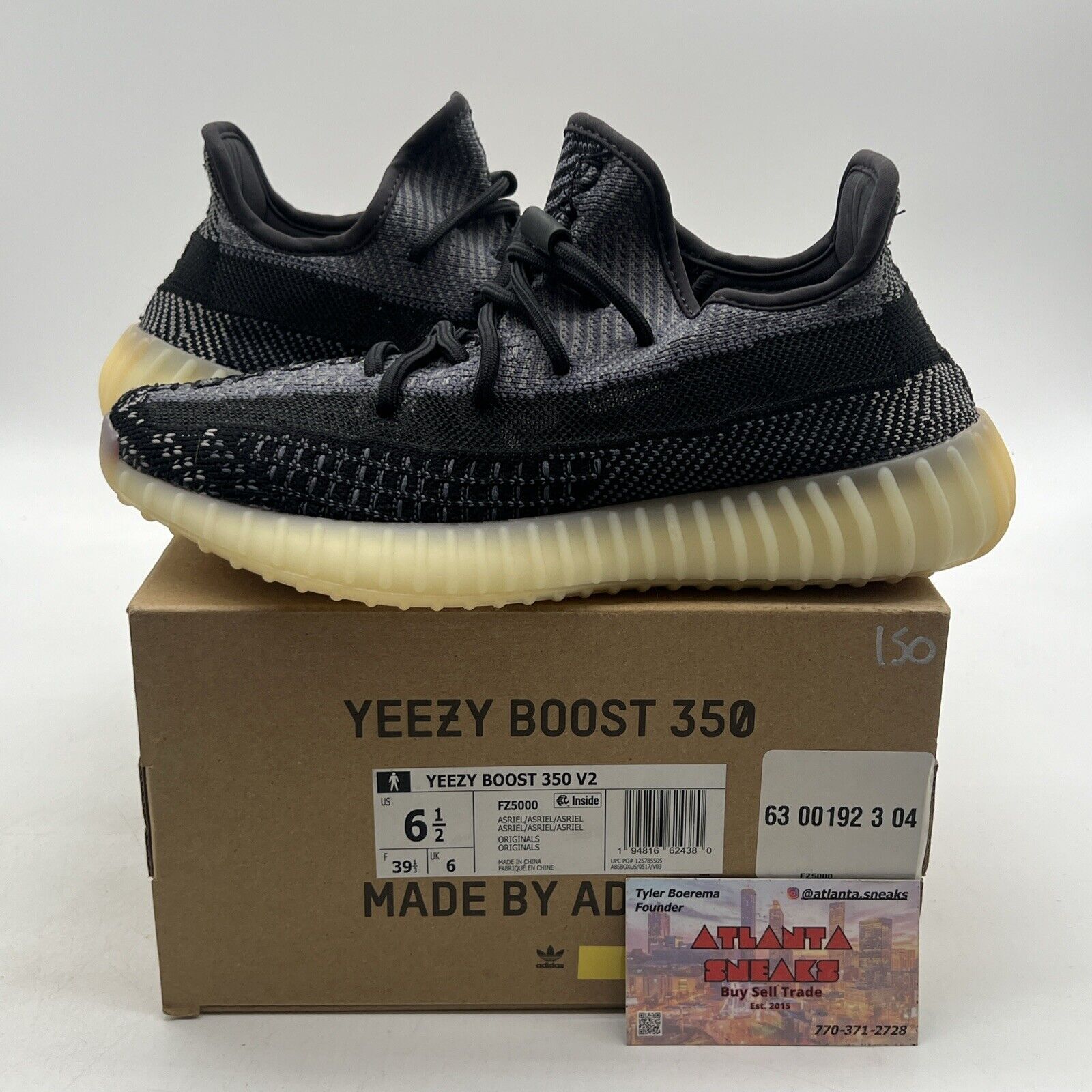 Size 6.5 - adidas Yeezy Boost 350 V2 Low Carbon Black Grey Cream (FZ5000)