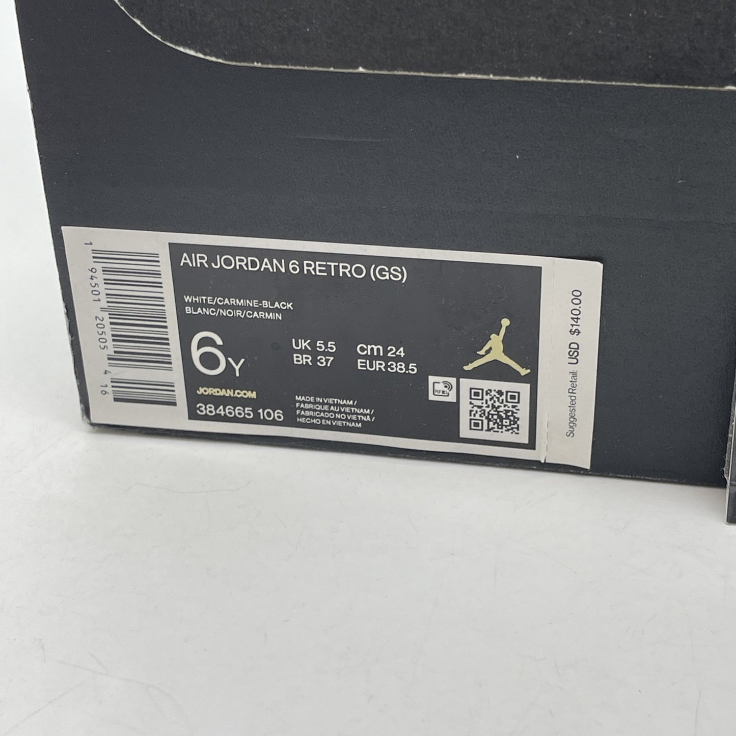 Size 6Y - Jordan 6 Retro OG Mid Carmine Red White Leather Suede (384665-106)