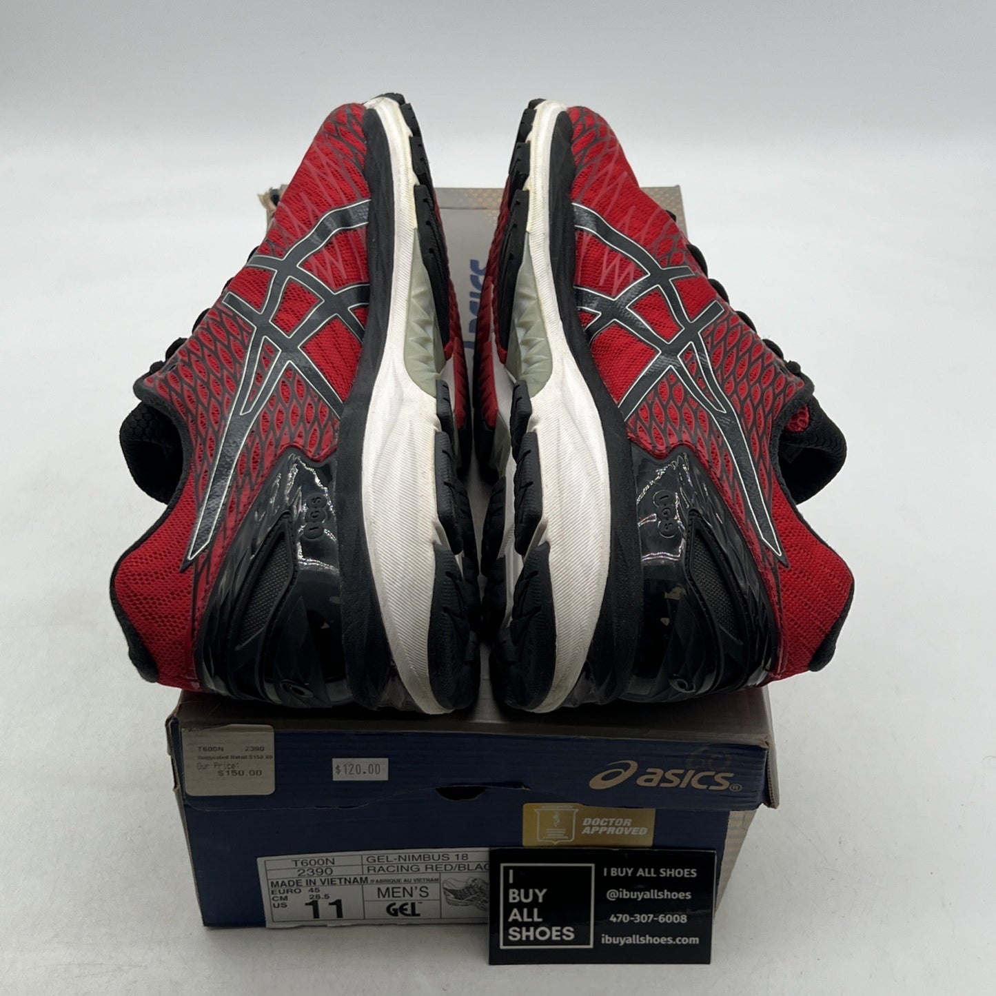 Size 11 - ASICS Gel-nimbus 18 Fluidfit Red And Black Trainers (T600N-2390)