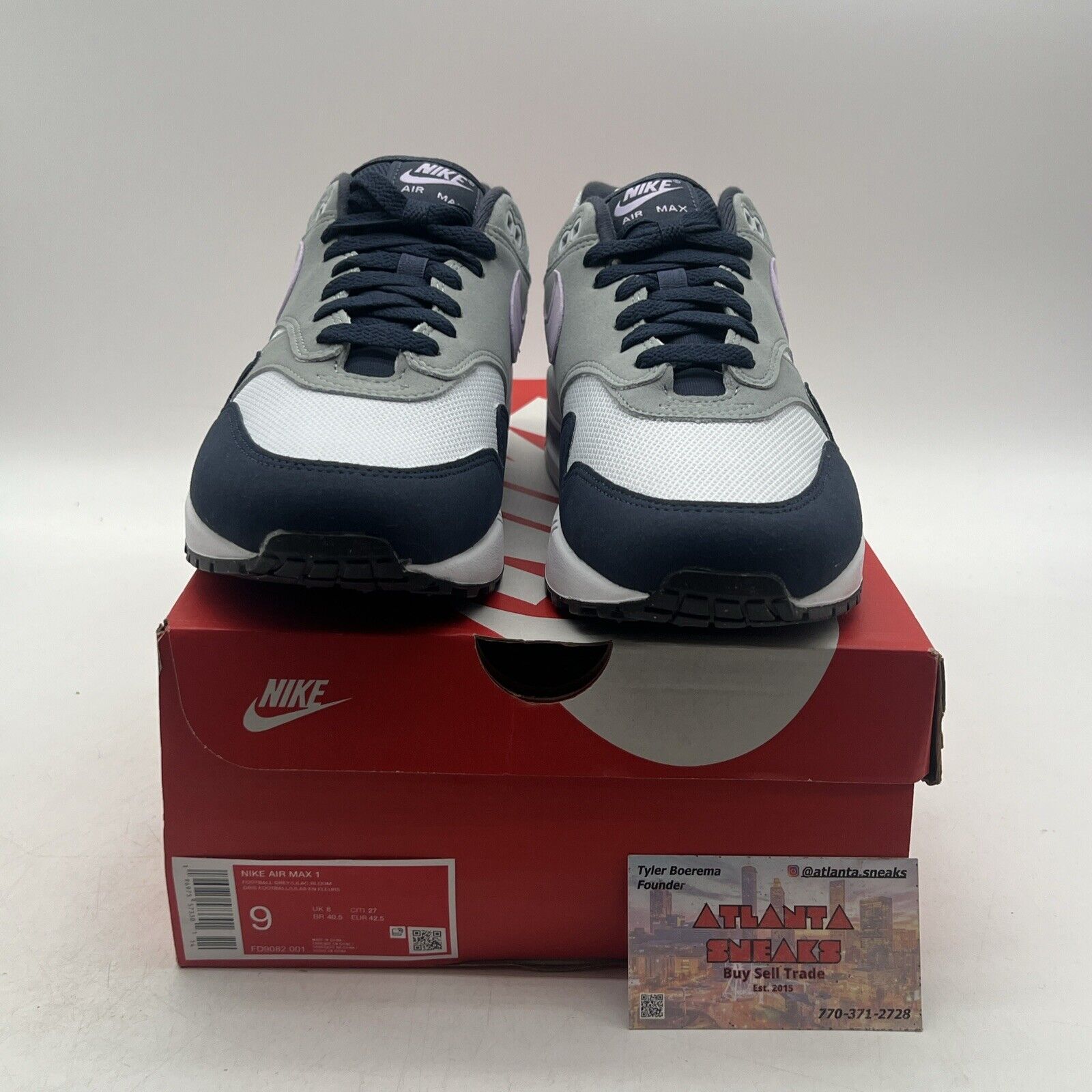 Size 9 - Nike Air Max 1 Obsidian Lilac Bloom White Navy (FD9082-001)