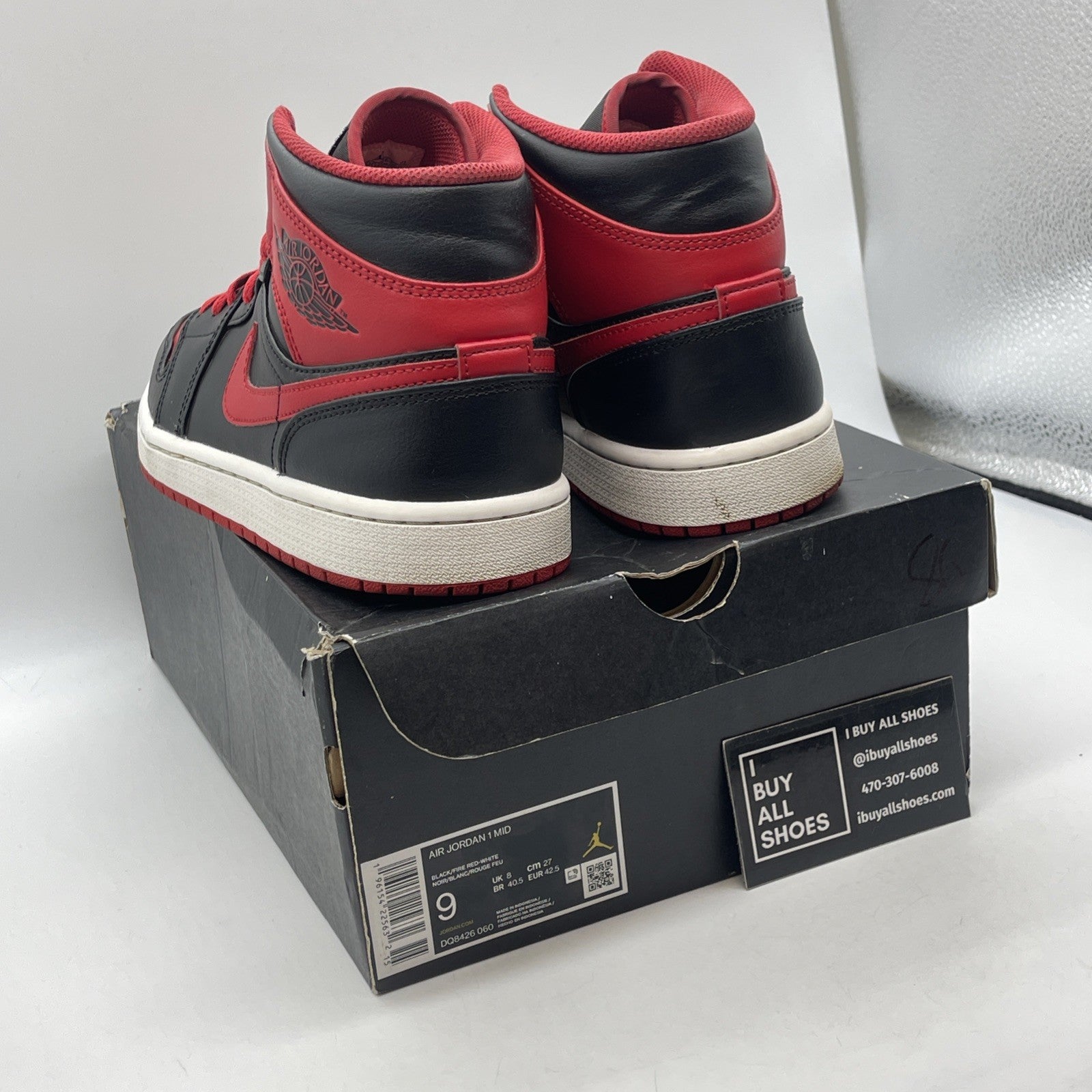 Size 9 - Jordan 1 Mid Alternate Bred Red Black Leather (DQ8426-060)