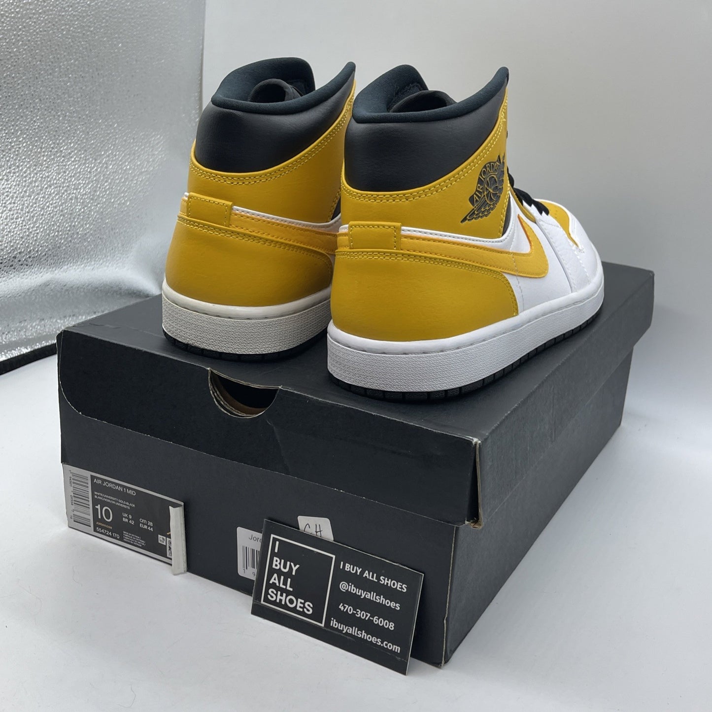 Size 10 - Air Jordan 1 Mid University Gold Yellow Black White (554724-170)