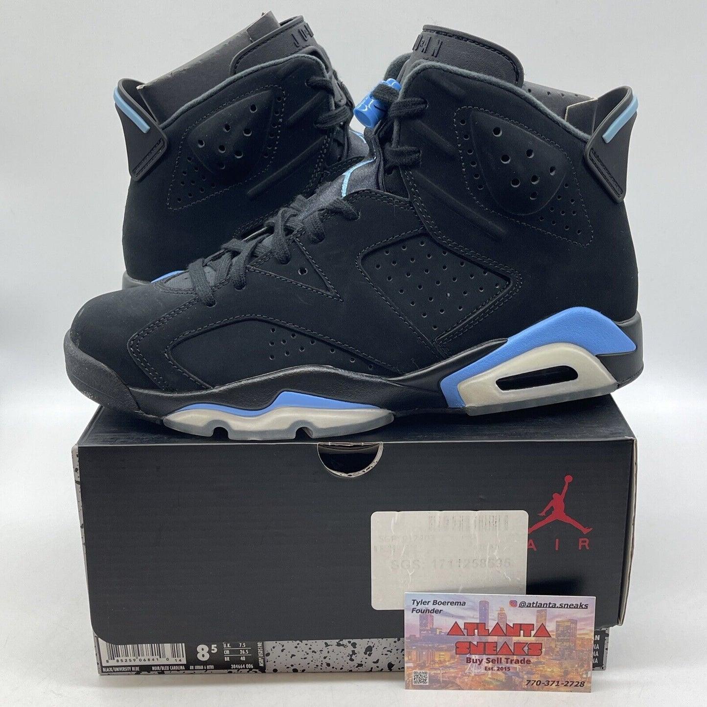 Size 8.5 - Air Jordan 6 Retro UNC Black Blue White Suede (384664-006)