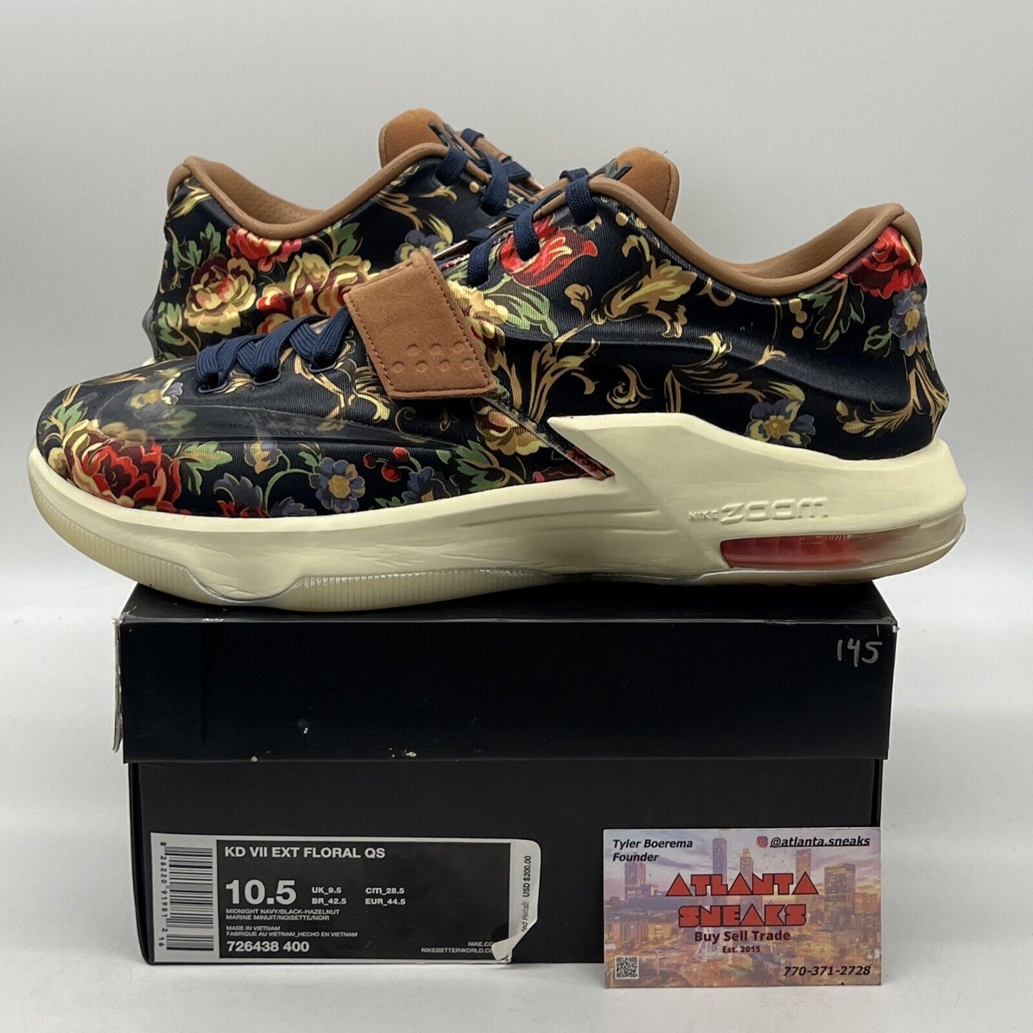 Size 10.5 - Nike KD 7 EXT QS Floral Navy Brown White (726438-400)