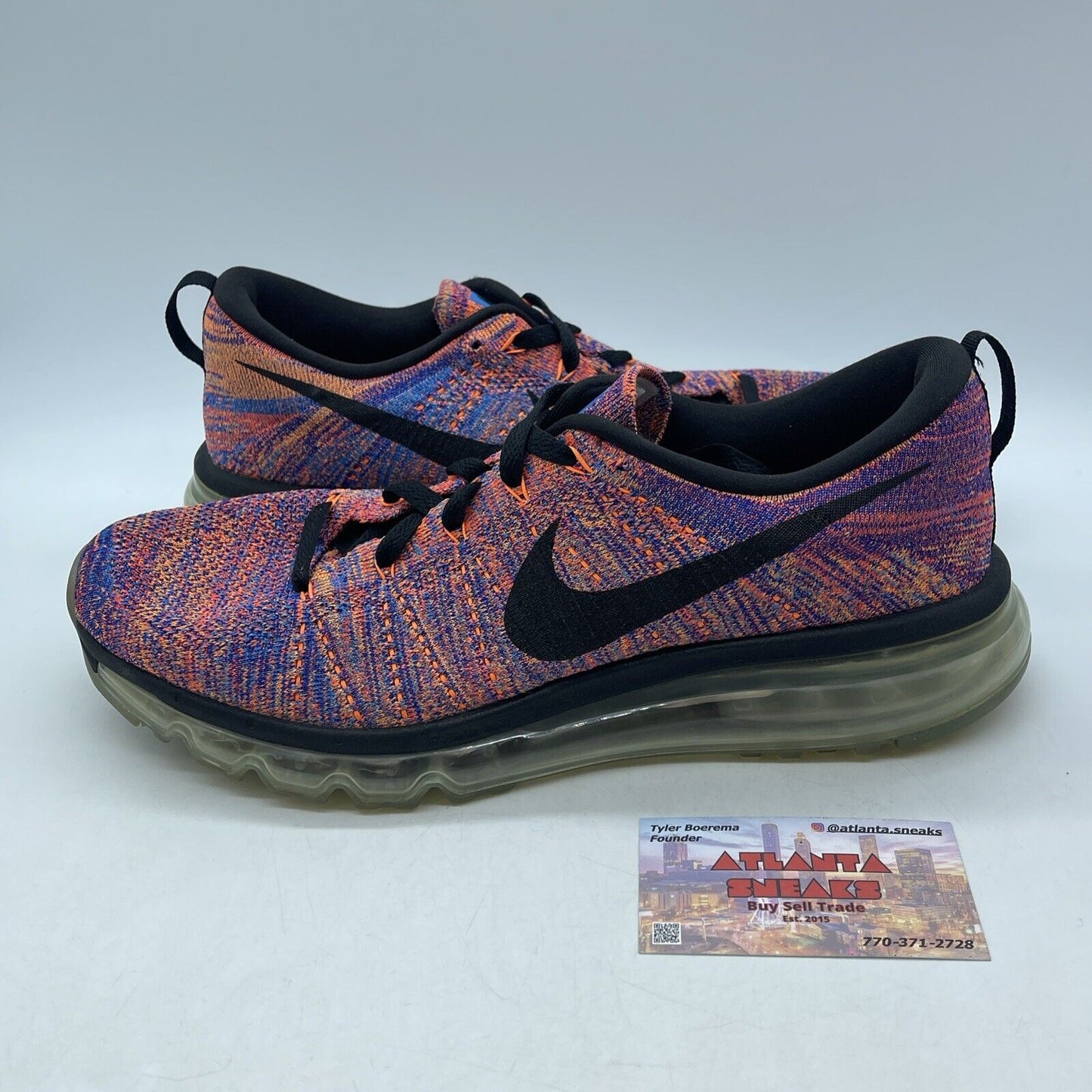 Size 10.5 - Nike Flyknit Air Max Blue Concord Crimson Orange Suede (620469-404)