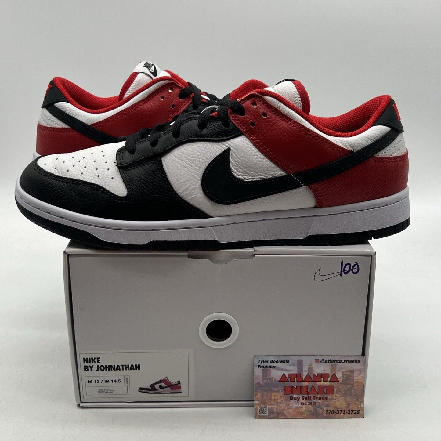 Size 13 - NIKE DUNK LOW NIKE BY YOU ID "CHICAGO" WHITE-BLACK-RED (FN0569-900)