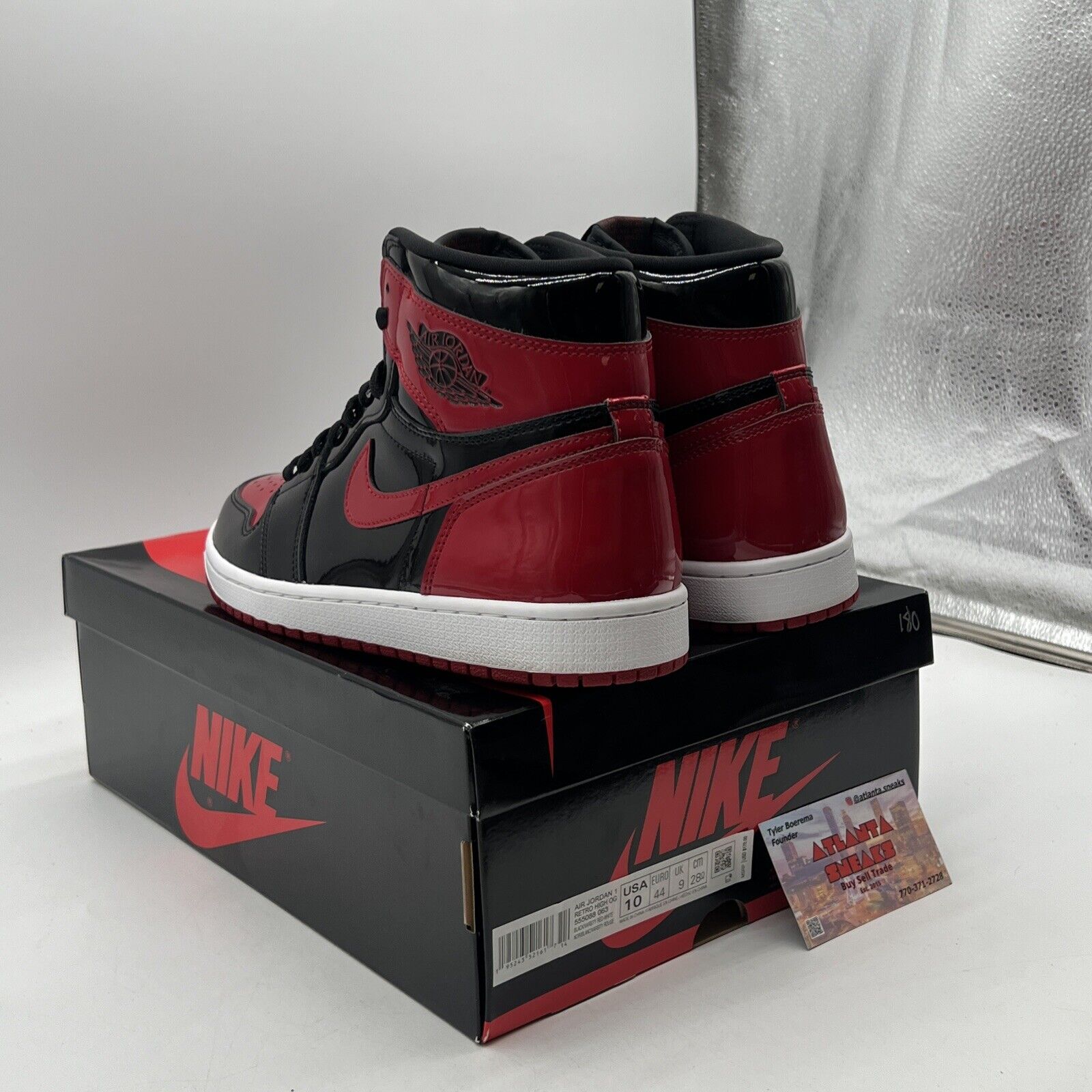 Size 10 - Jordan 1 Retro OG High Patent Bred Black White Red (555088-063)