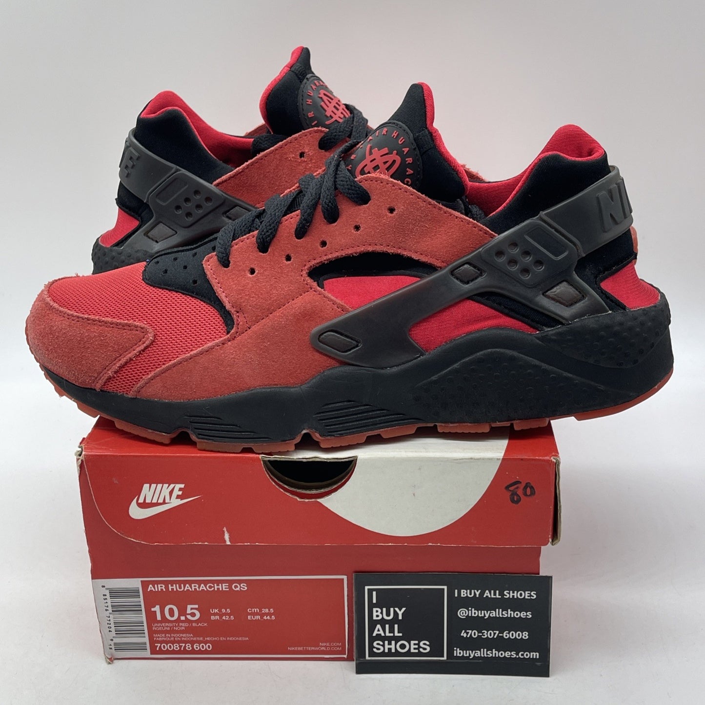 Size 10.5 - Nike Air Huarache Qs Love Hate Red Black Suede (700878-600)