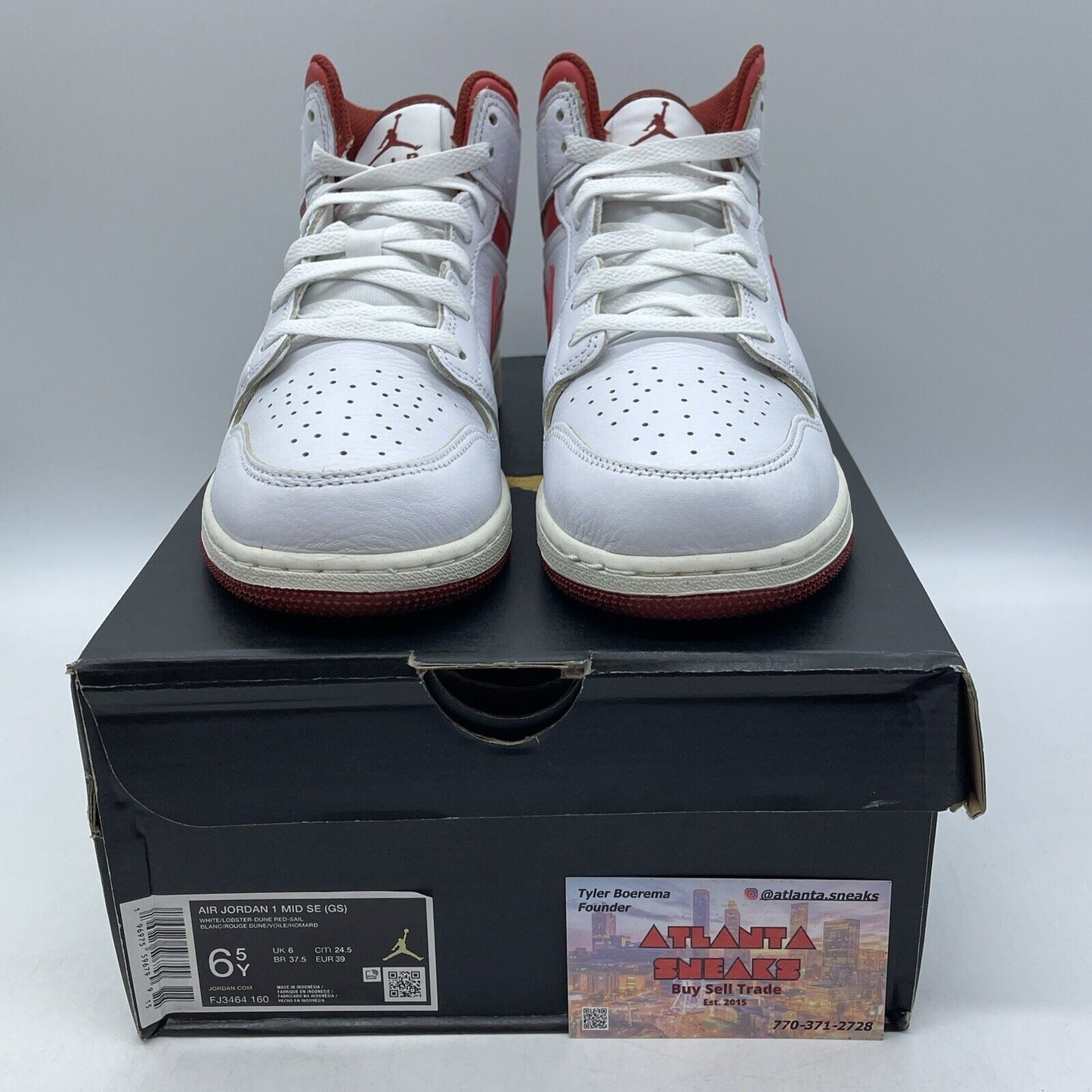 Size 6.5Y - Air Jordan 1 Mid White Dune Red Leather (FJ3464-160)