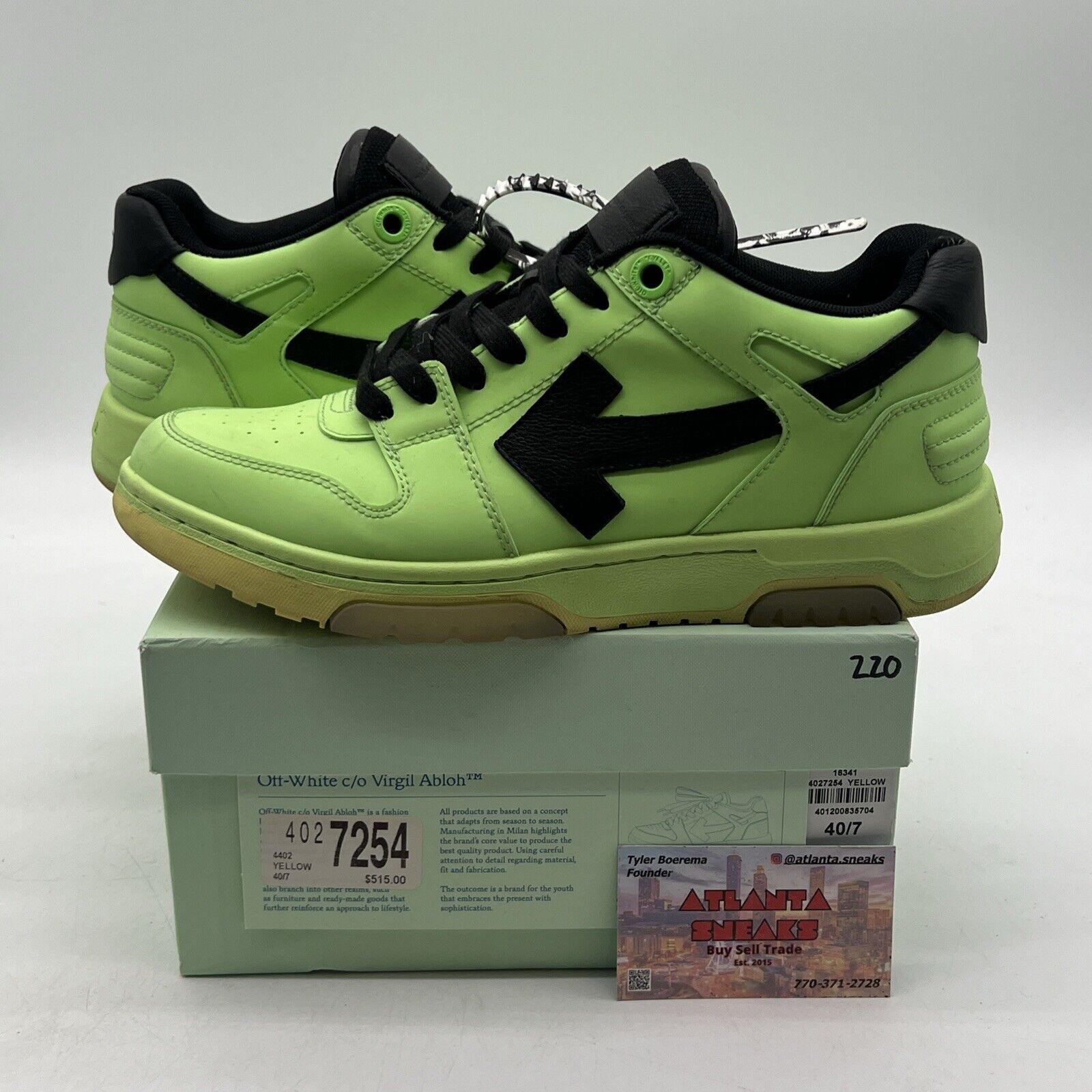 Size 9.5 - Off-White Out of Office Low Fluo Green Yellow Black