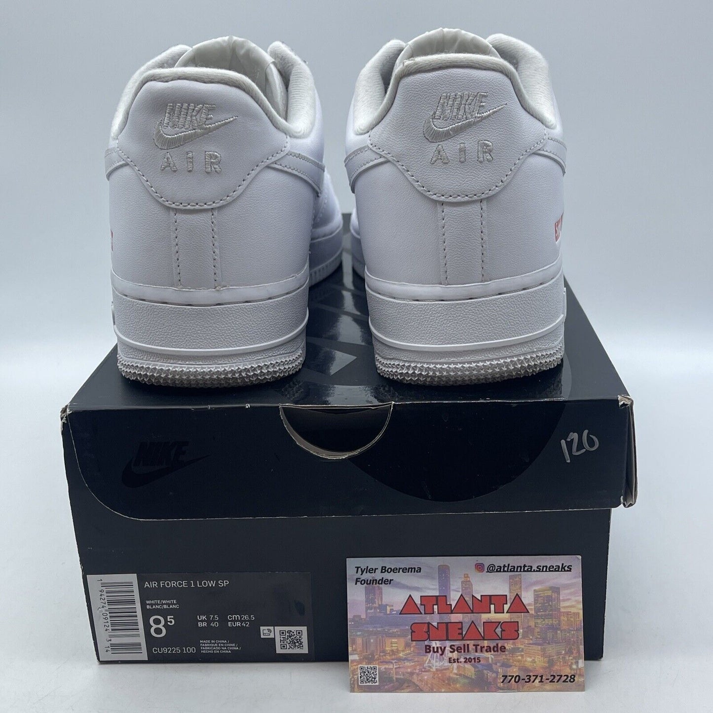 Size 8.5 - Nike Air Force 1 x Supreme Low Box Logo - White (CU9225-100)