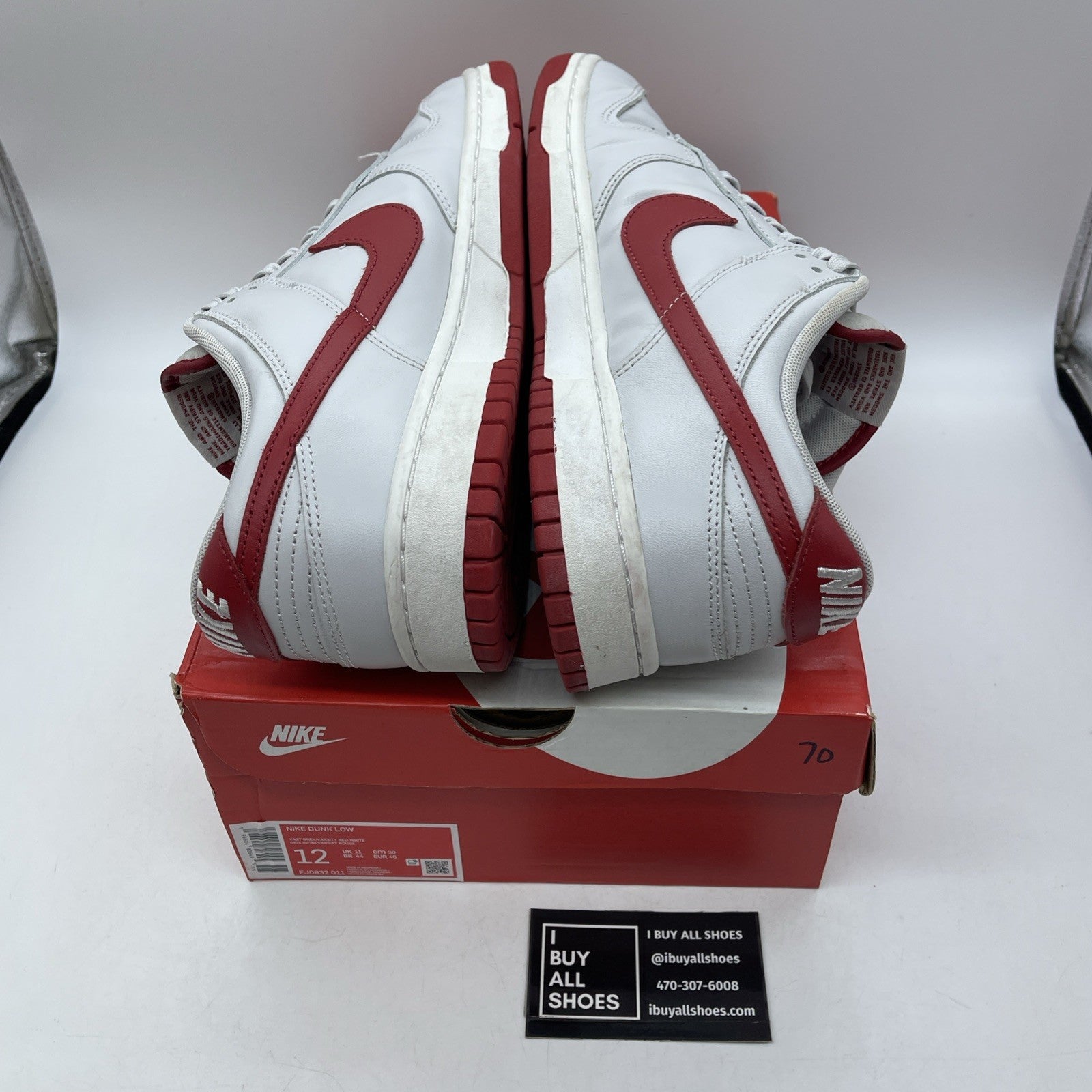 Size 12 - Dunk Low Vast Grey Varsity Red White Leather (FJ0832-011)