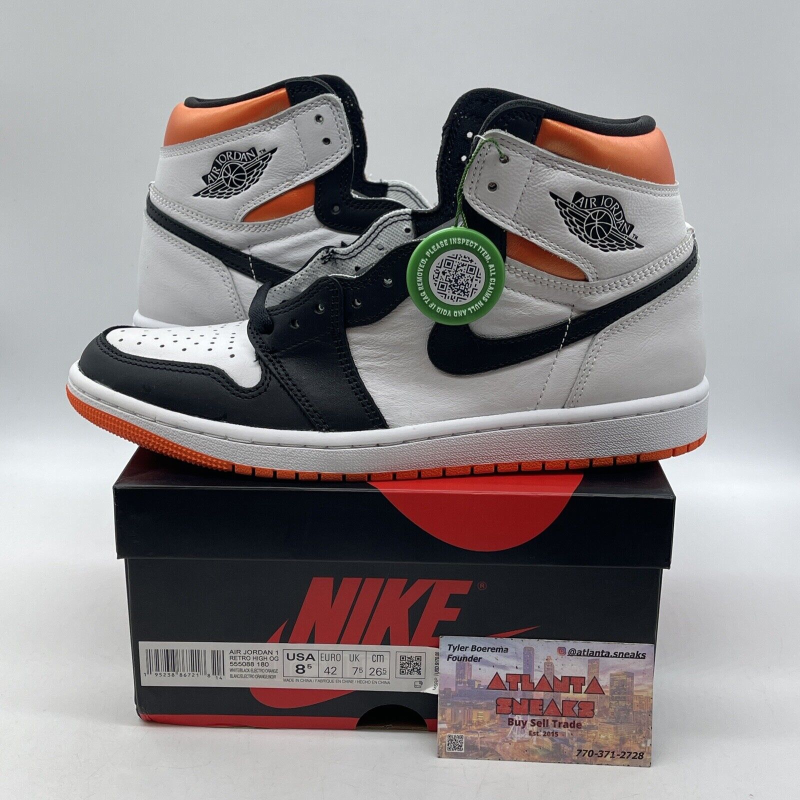 Size 8.5 - Jordan 1 Retro High Electro Orange Black Leather (555088-180)