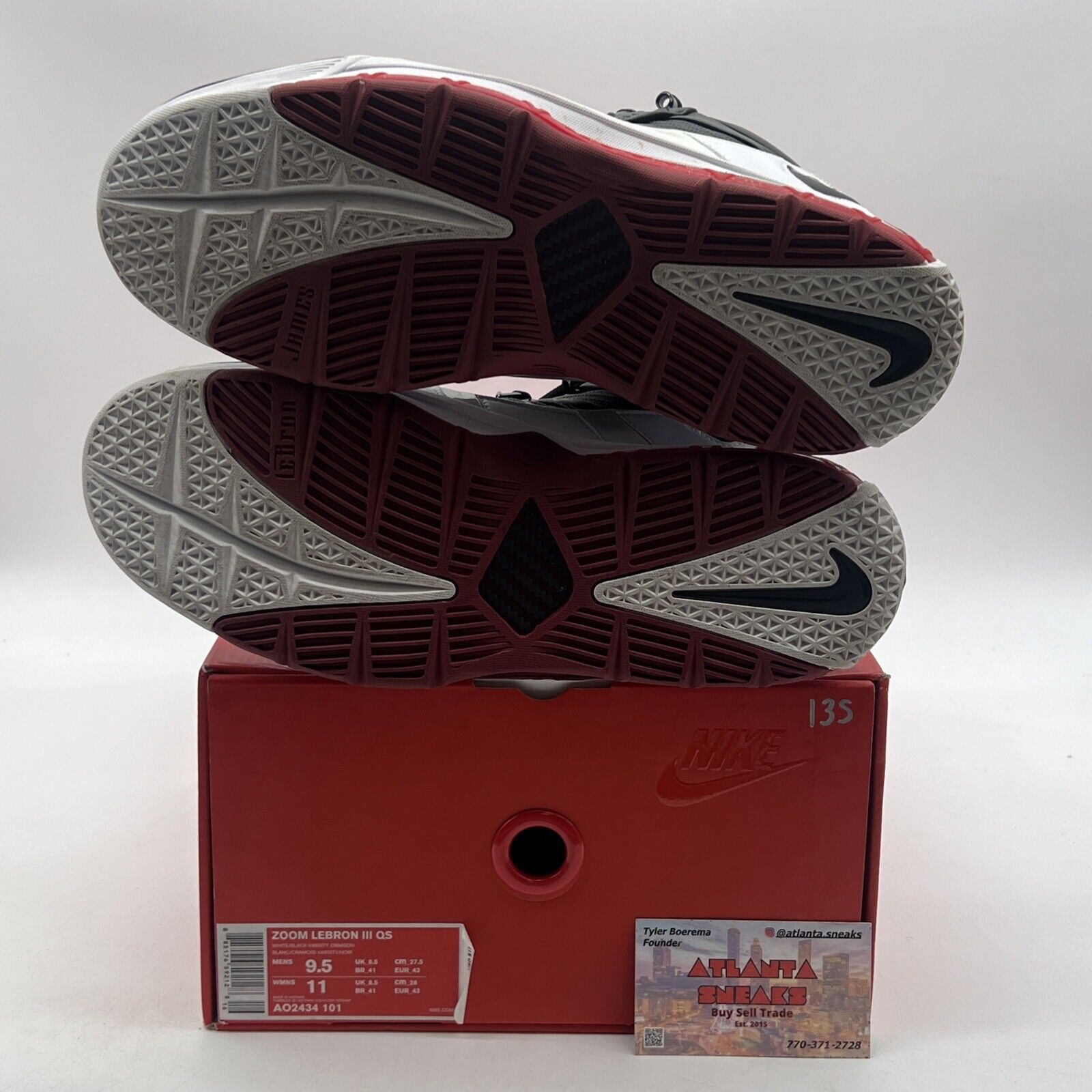 Size 9.5 - Nike Zoom LeBron 3 Retro QS 2019 Home Black White Red (AO2434-101)