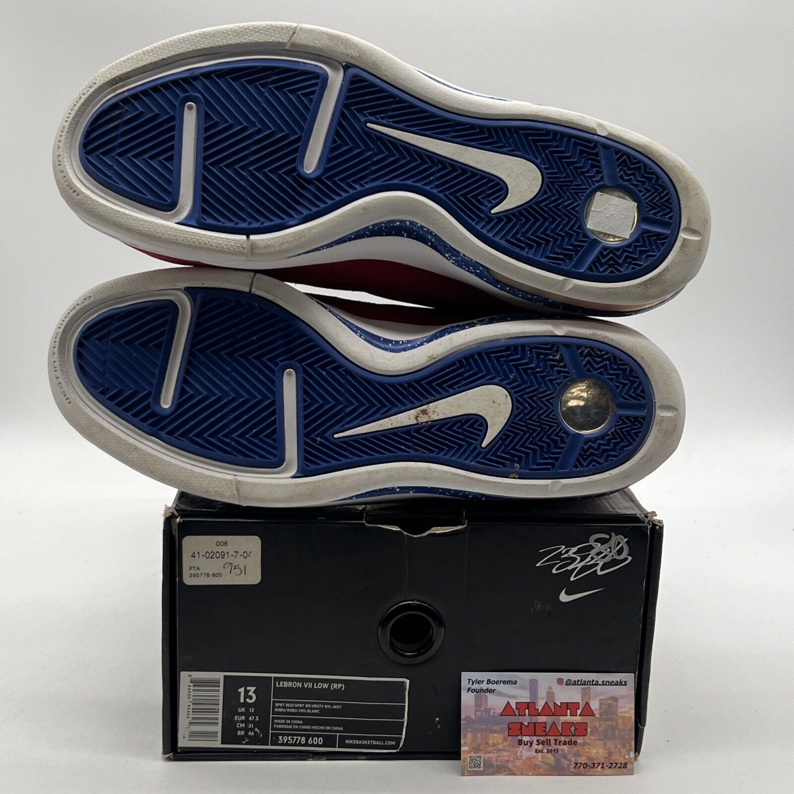 Size 13 - Nike LeBron 7 Low Rumor Red Blue White Suede (395778-600)