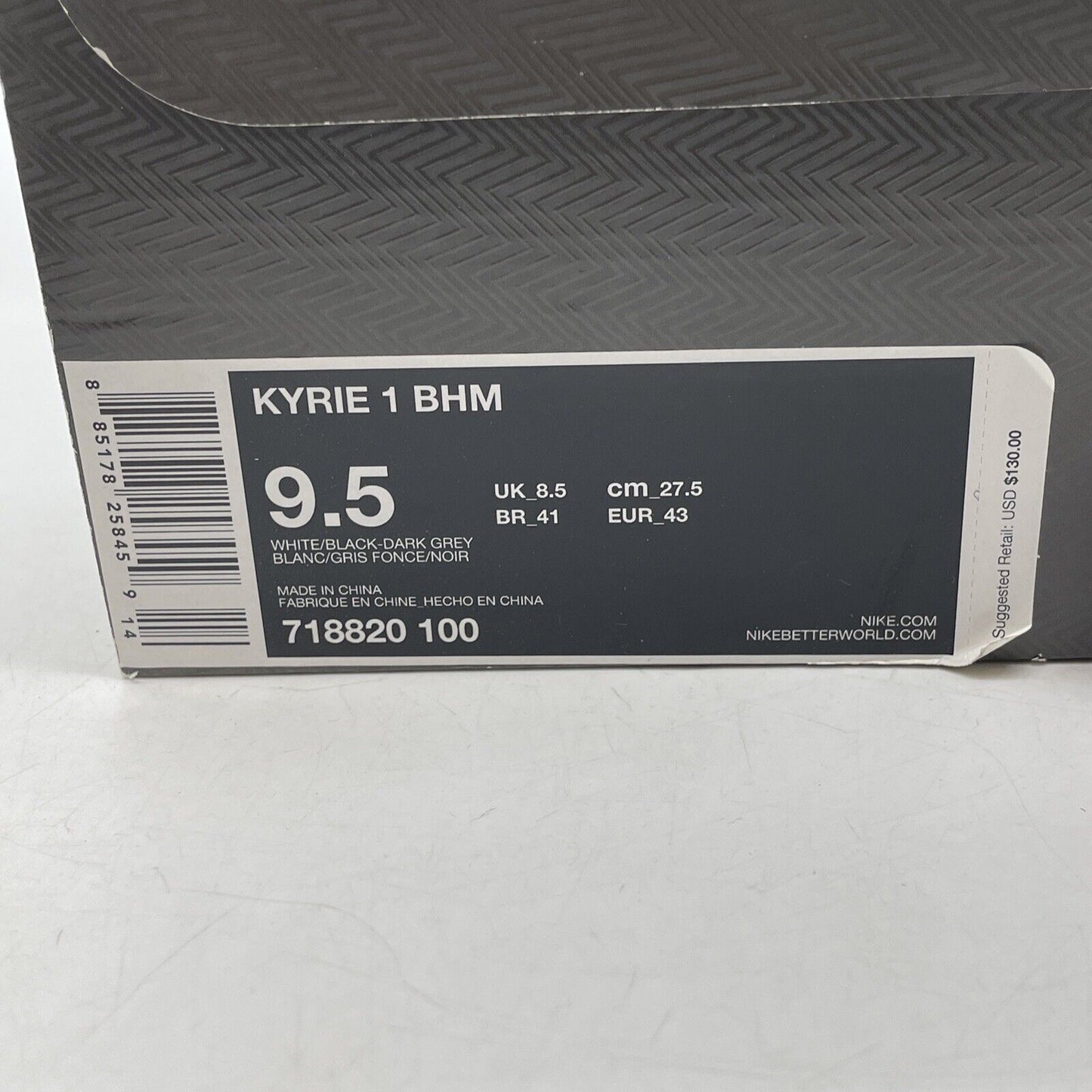 Size 9.5 - Nike Kyrie 1 BHM Black White Suede Leather (718820-100)