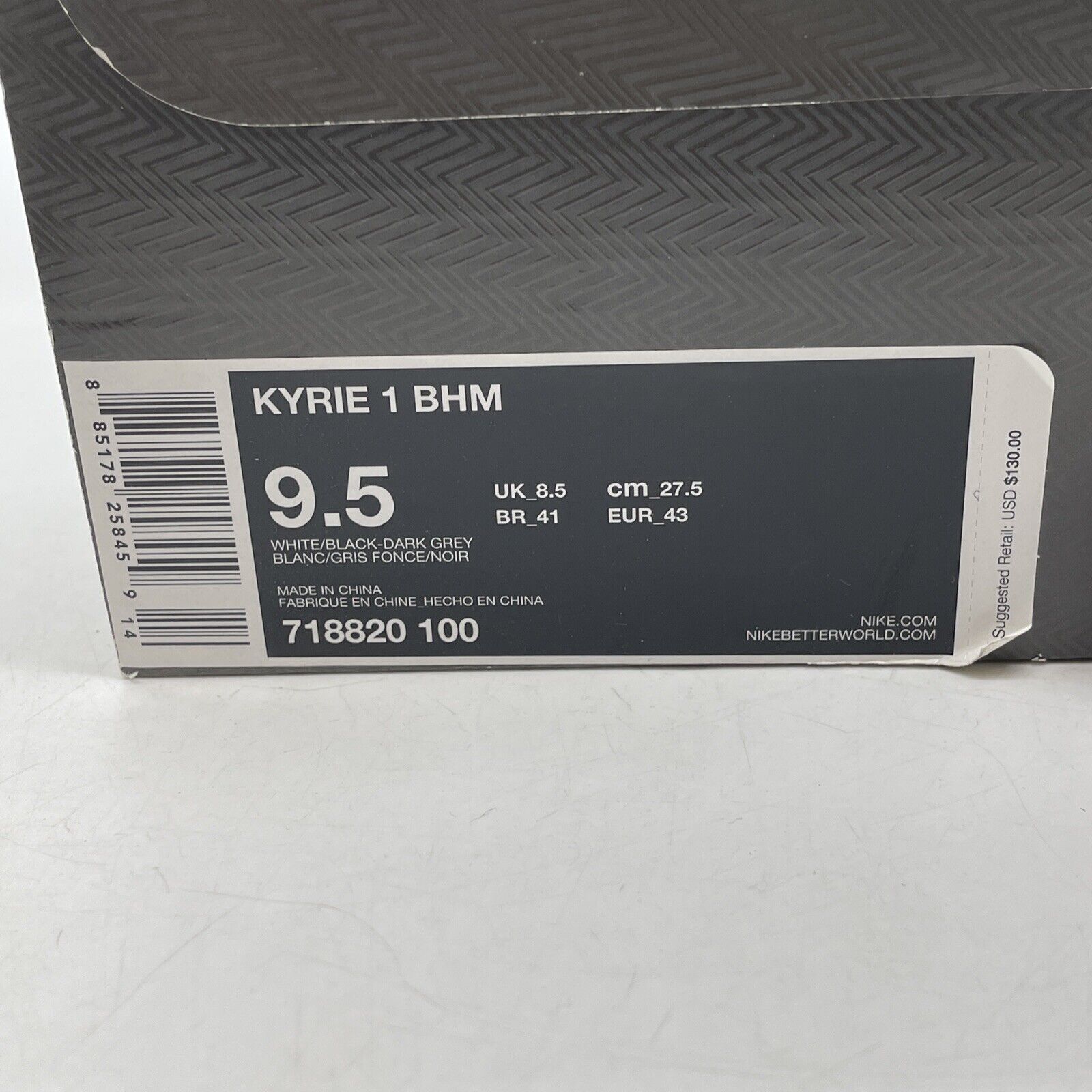 Size 9.5 - Nike Kyrie 1 BHM Black White Suede Leather (718820-100)