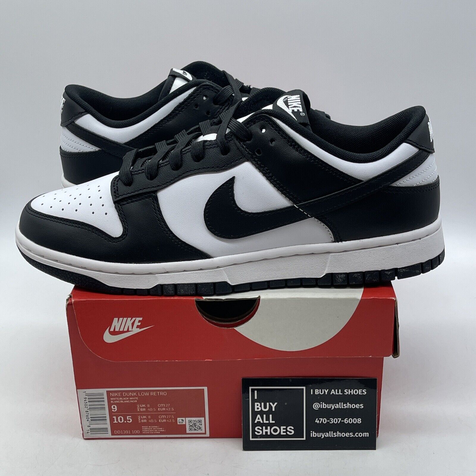 Size 9.5 - Nike Dunk Low Black White Leather Suede (DD1391-100)
