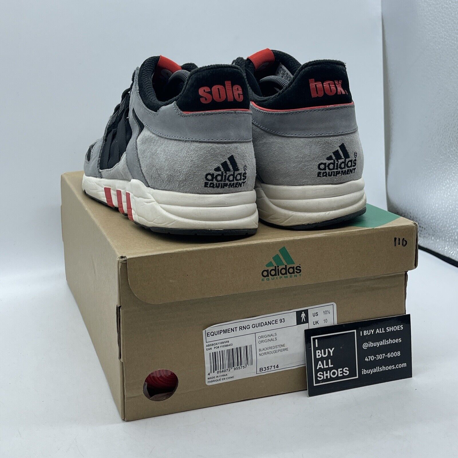 Size 10.5 - adidas Solebox x EQT Running Guidance 93 Gray Black Suede (B35714)