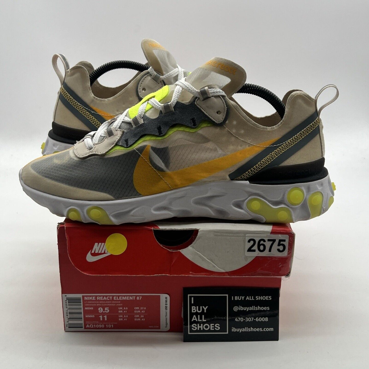 Size 9.5 - Nike React Element 87 Light Orewood (AQ1090-101)