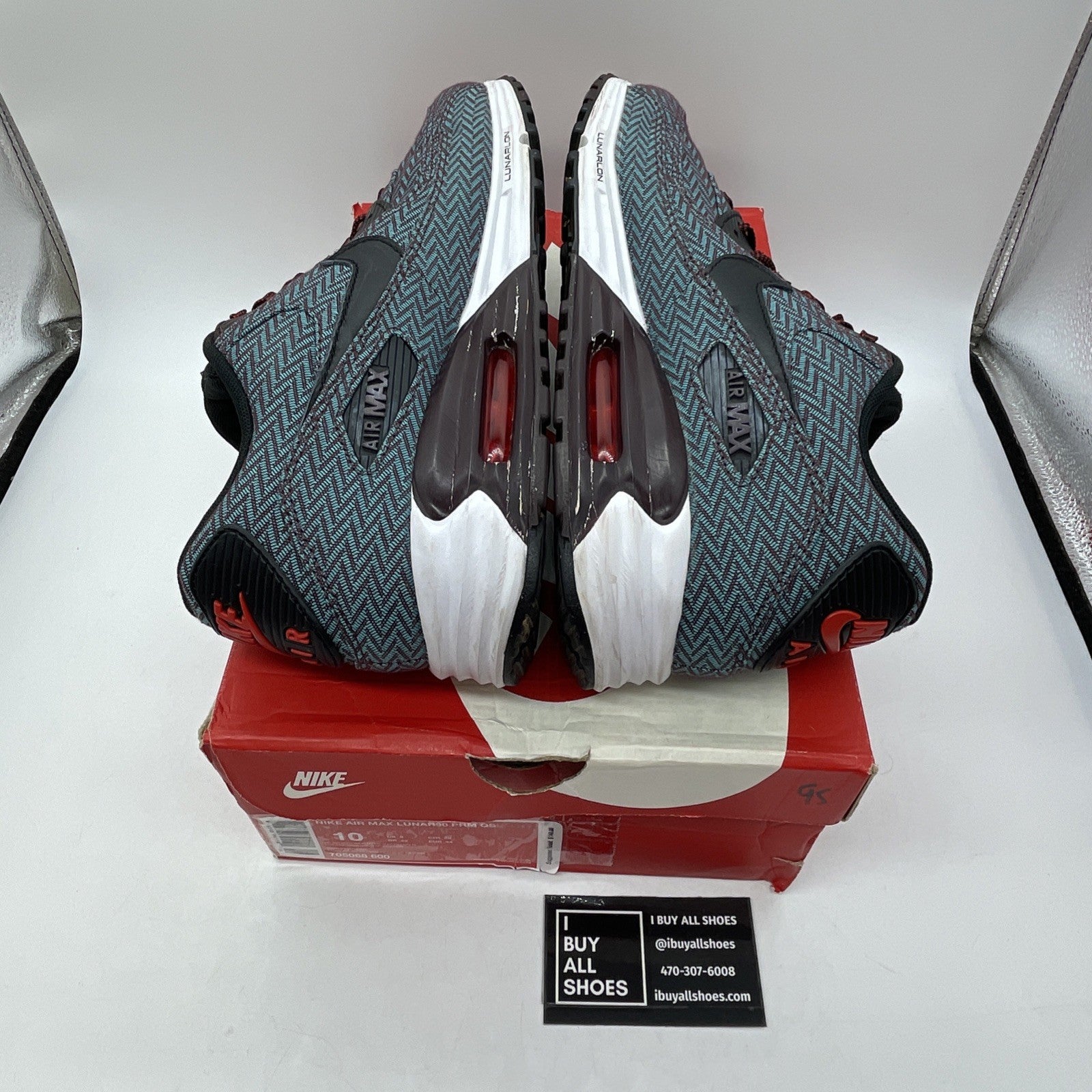 Size 10 - Nike Air Max Lunar90 Premium Suit & Tie Red Blue Leather (705068-600)
