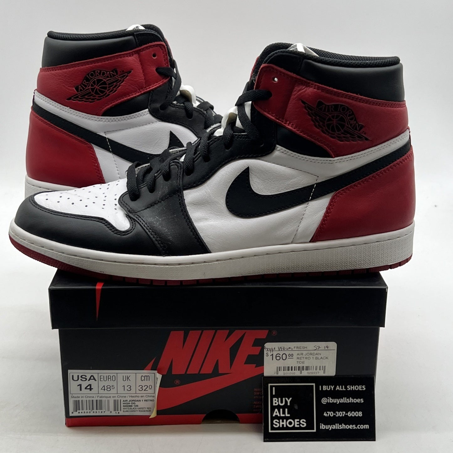 Size 14 - Air Jordan 1 Retro High OG Black Toe 2016 (555088-125)