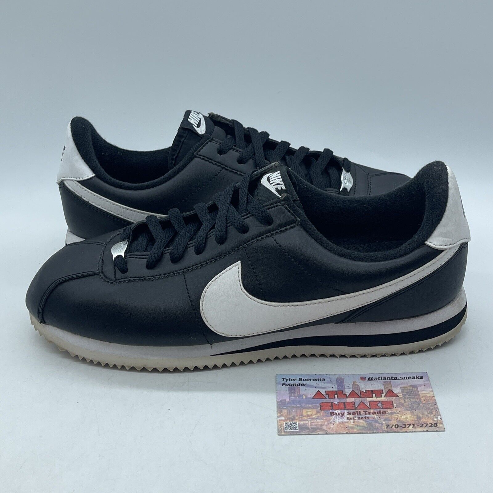 Size 9 - Nike Cortez Basic Leather Black White Silver (819719-012)