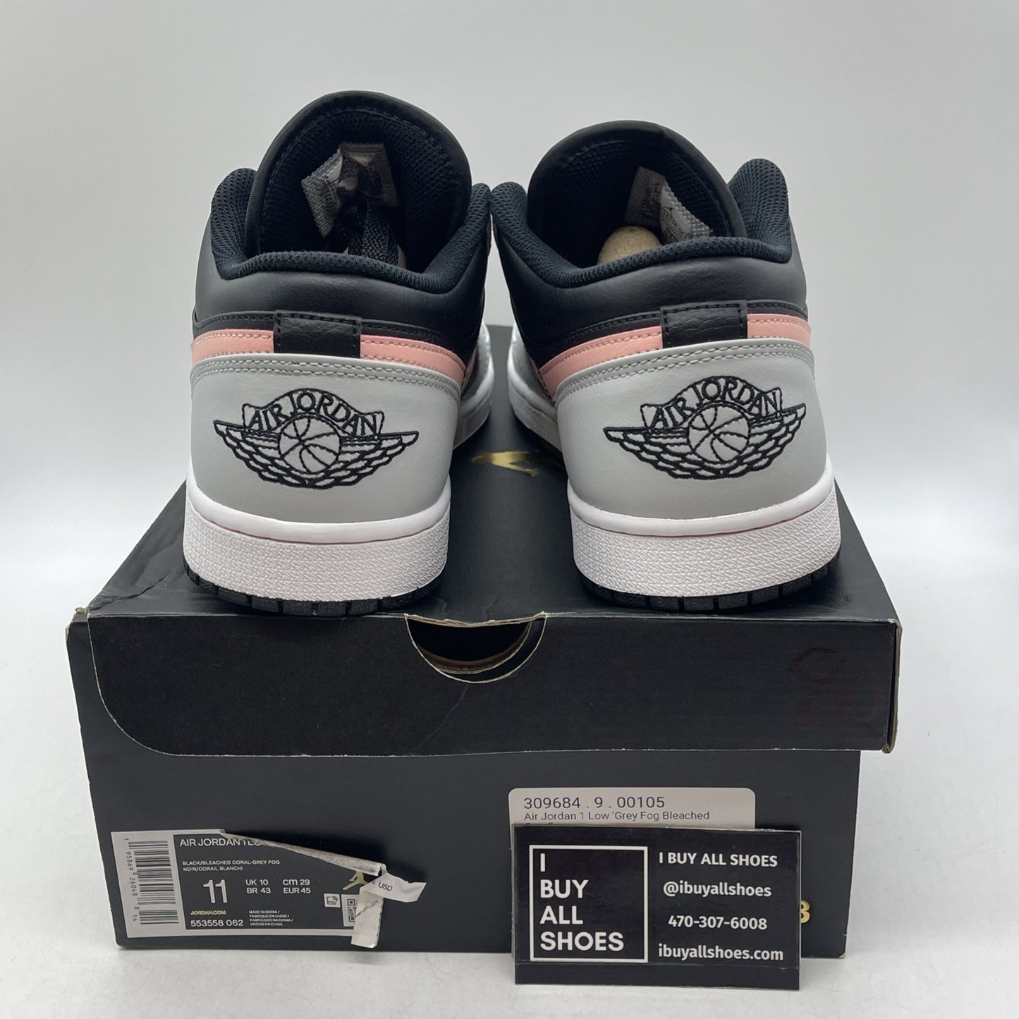 Size 11 - Air Jordan 1 Low Grey Fog Bleached Coral (553558-062)