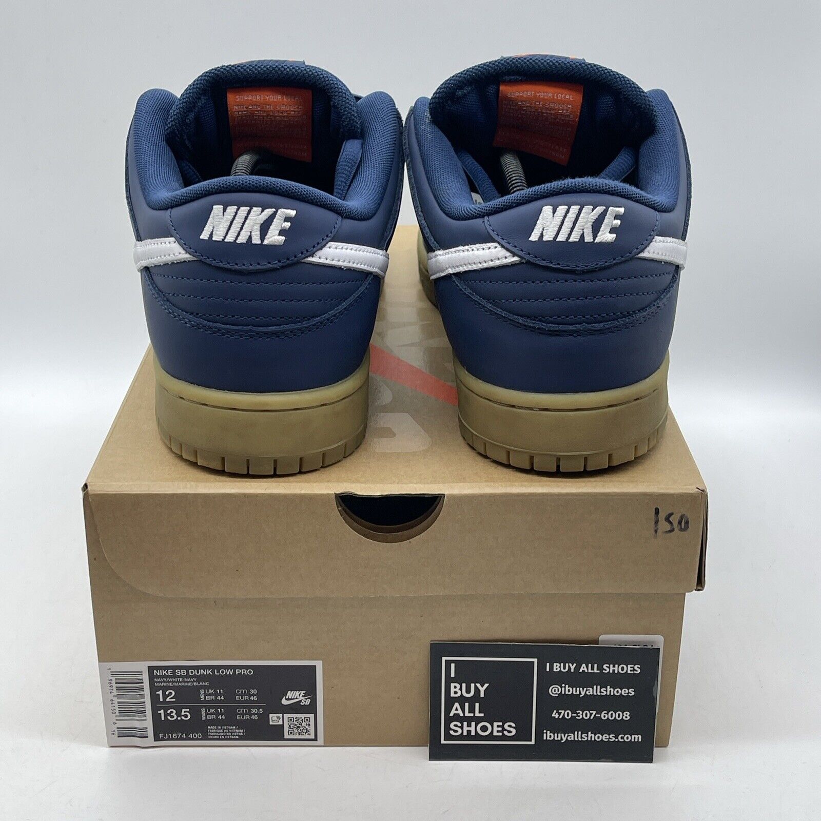 Size 12 - Nike Dunk Pro SB Low Navy Gum White Leather Suede (FJ1674-400)