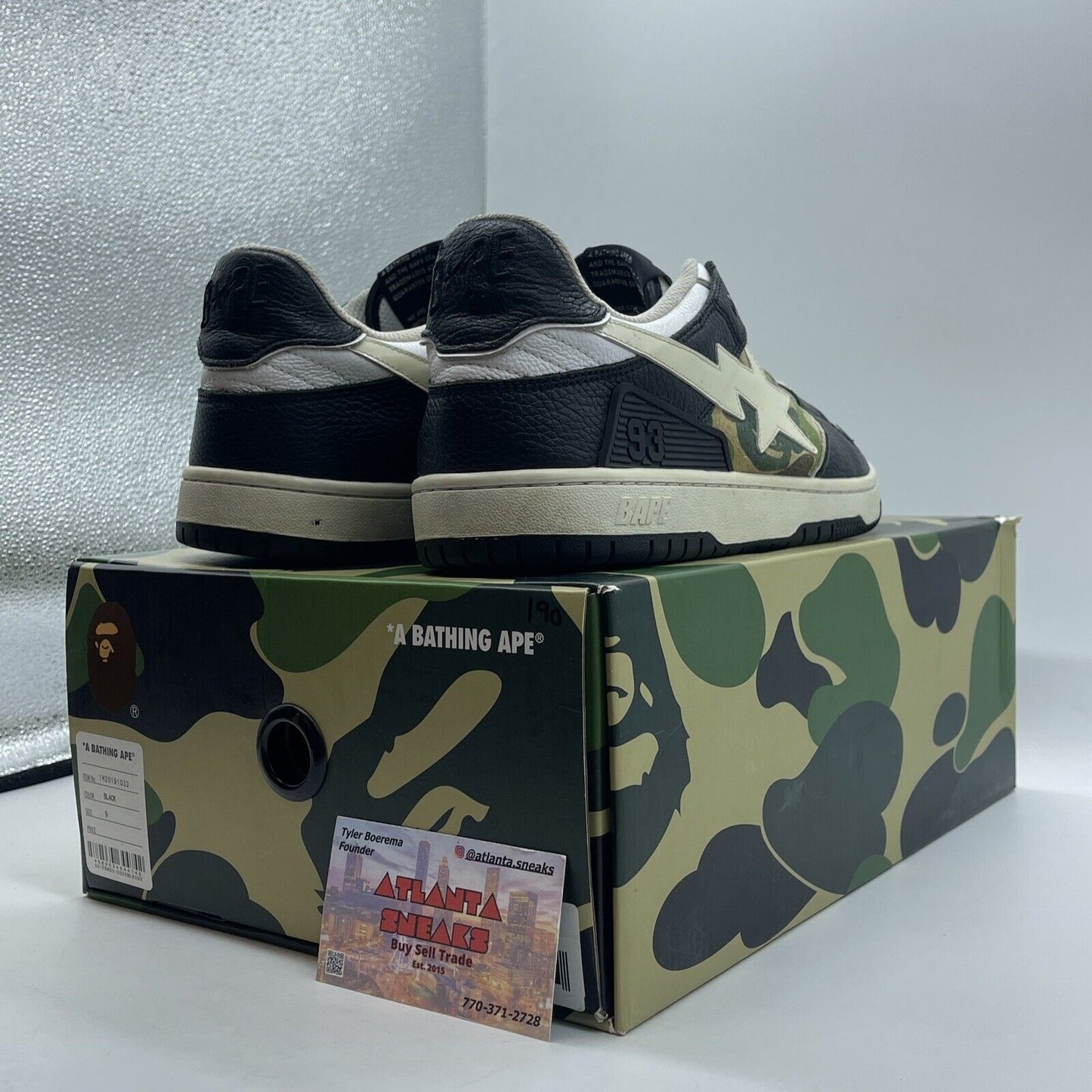 Size 9 - A Bathing Ape Sk8 Sta Black Camo White Black  Leather (1H20191033)