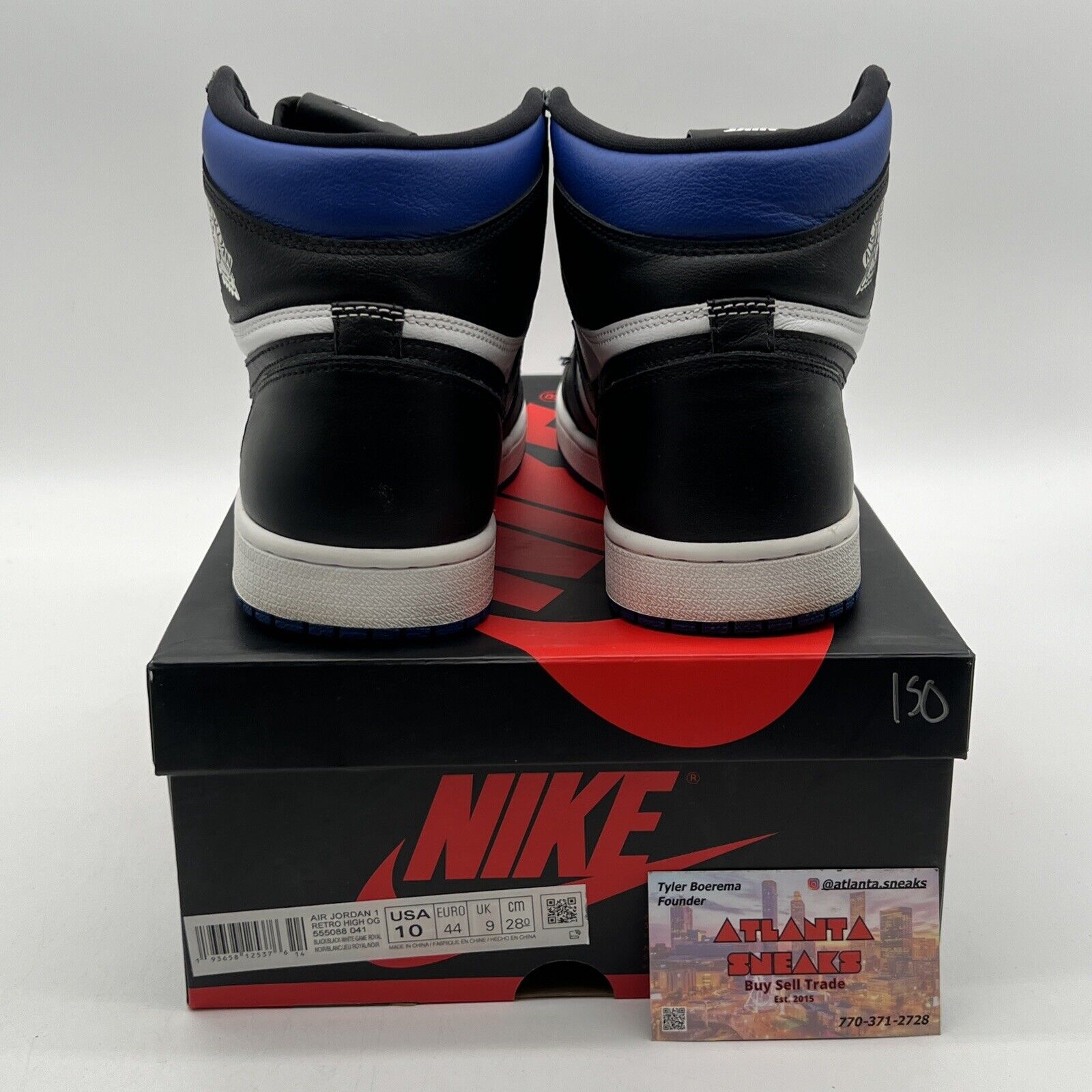 Size 10 - Jordan 1 Retro OG High Royal Toe Black White Blue Leather (555088-041)