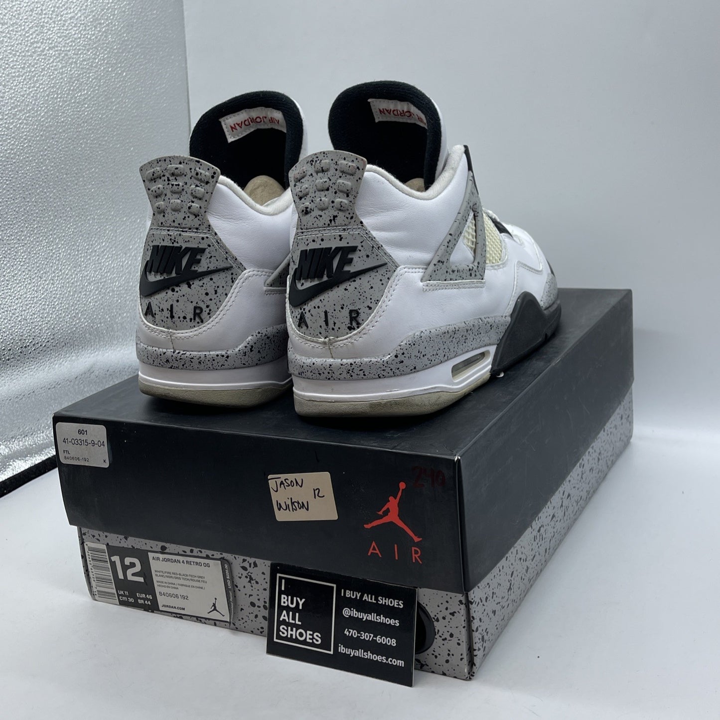 Size 12 - Jordan 4 Retro OG Mid White Cement White Grey Leather (840606-192)