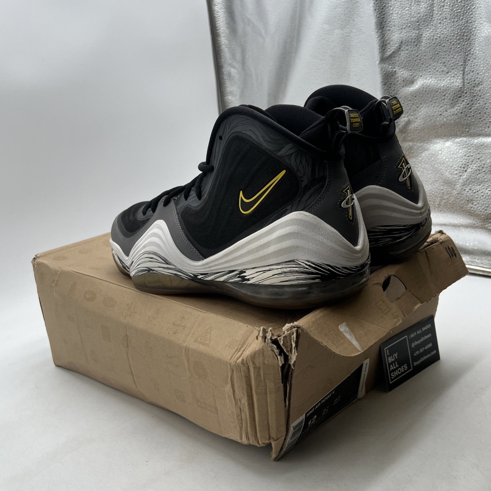 Size 12 - Nike Air Penny 5 Black Grey Tour Yellow (537331-001)