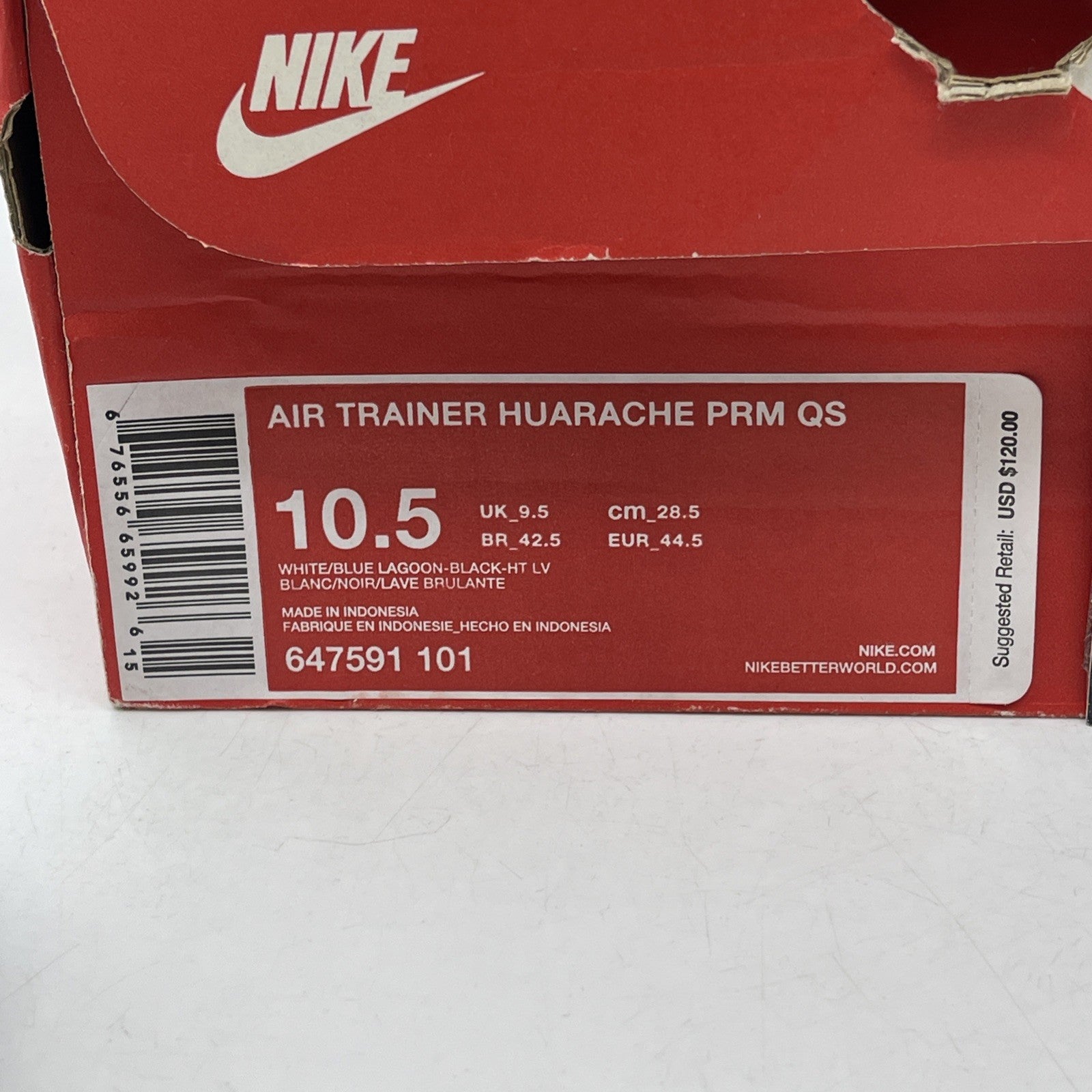 Size 10.5 - Nike Air Trainer Huarache Premium White Leather (647591-101)