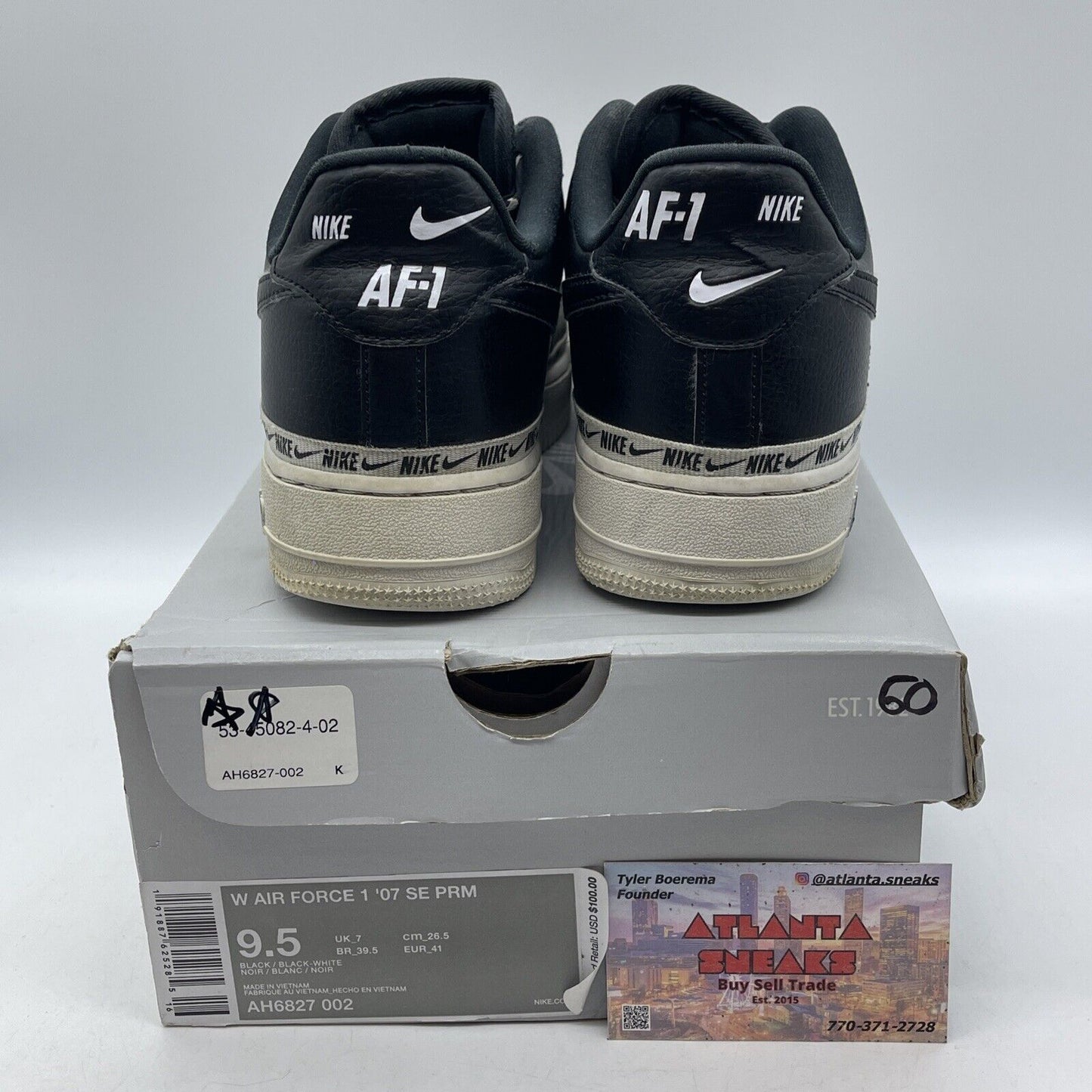 Size 9.5 - Nike Air Force 1 Low Ribbon Pack Black White Leather (AH6827-002)