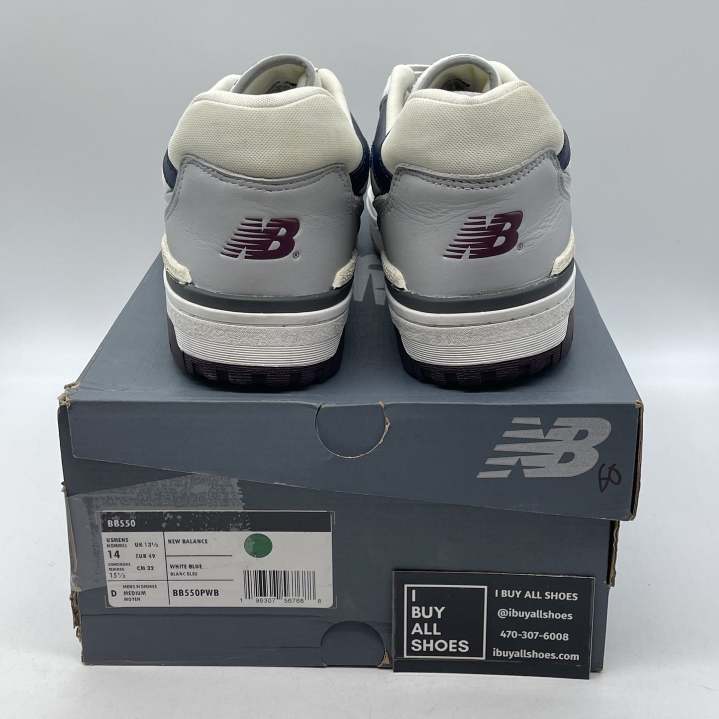 Size 14 - New Balance 550 White Indigo Burgundy Blue Grey Leather (BB550PWB)