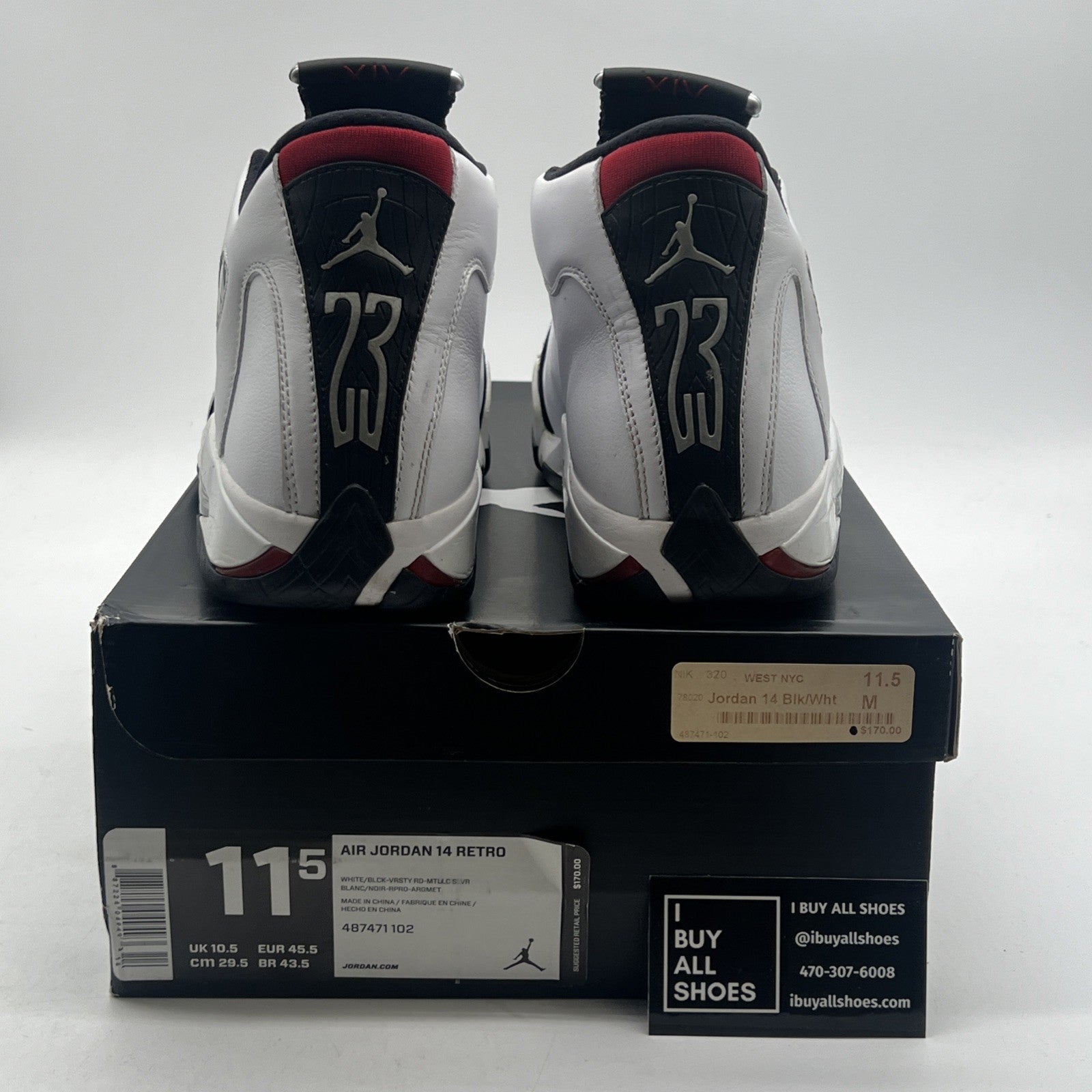 Size 11.5 - Air Jordan 14 Retro 2014 Black Toe (487471-102)