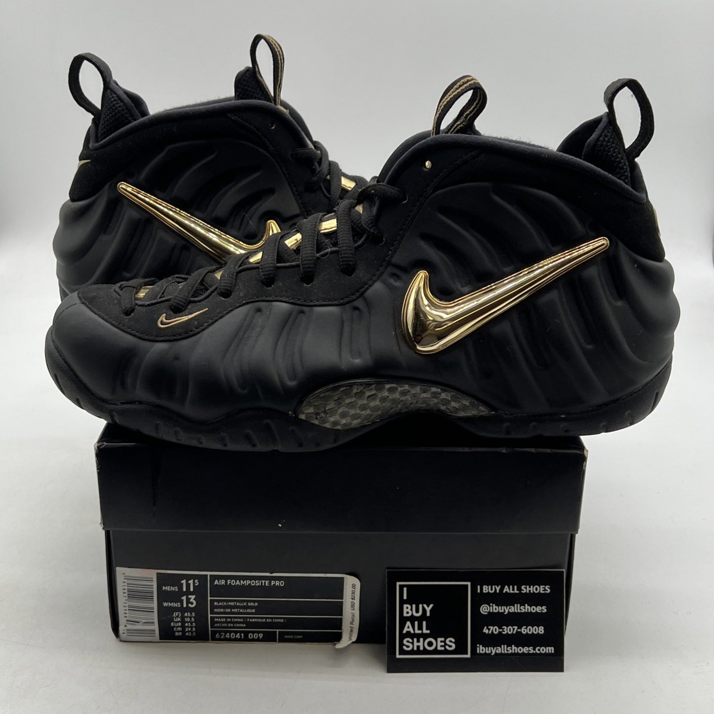 Size 11.5 - Nike Air Foamposite Pro Black Metallic Gold (624041-009)