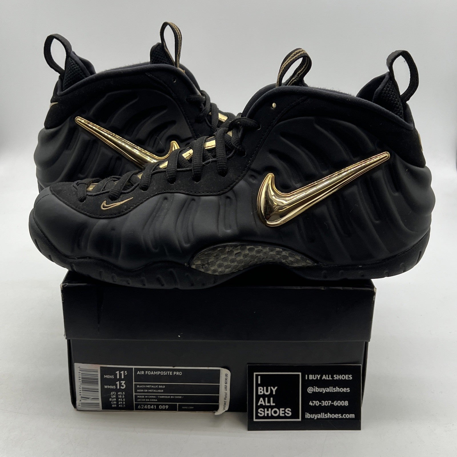 Size 11.5 - Nike Air Foamposite Pro Black Metallic Gold (624041-009)