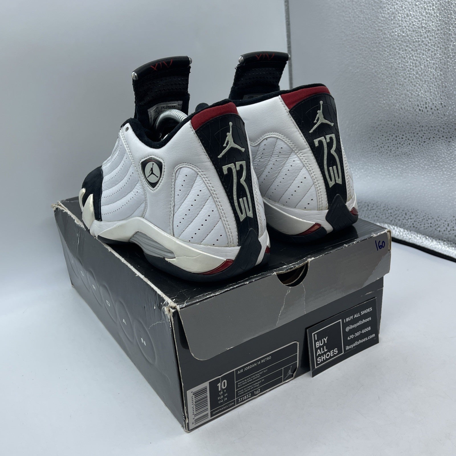 Size 10 - Air Jordan 14 Retro 2006 Black Toe  White Suede Leather (311832-162)