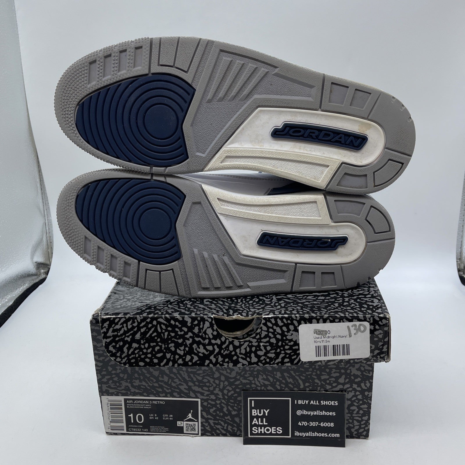 Size 10 - Air Jordan 3 Retro Midnight Navy White Suede Leather (CT8532-140)
