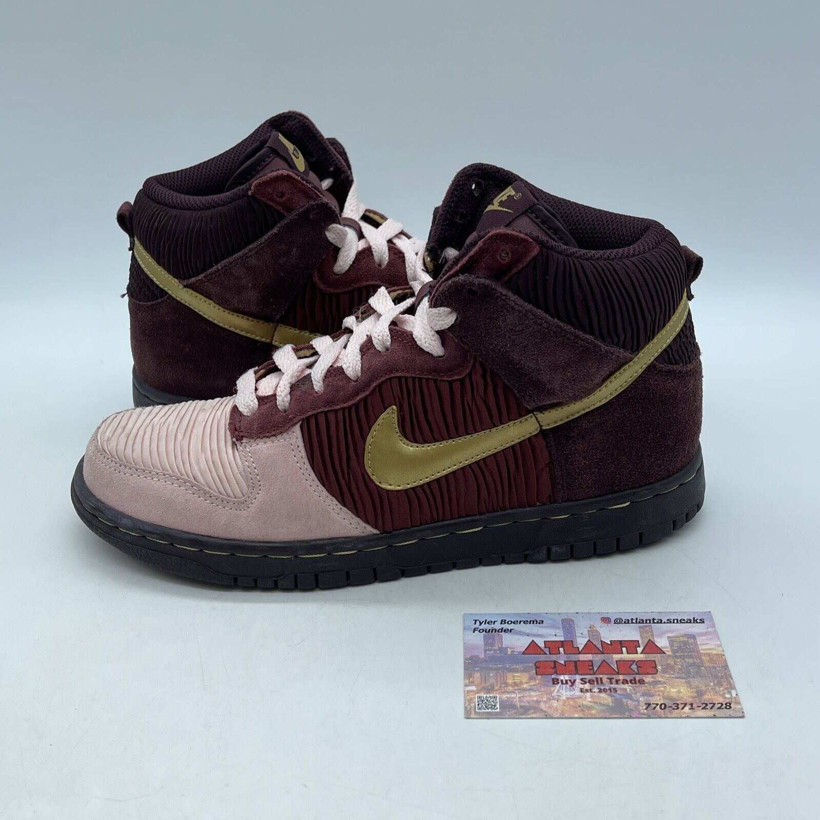 Nike Dunk High Deep Burgundy Metallic Gold Pink Suede Leather (316604-671)